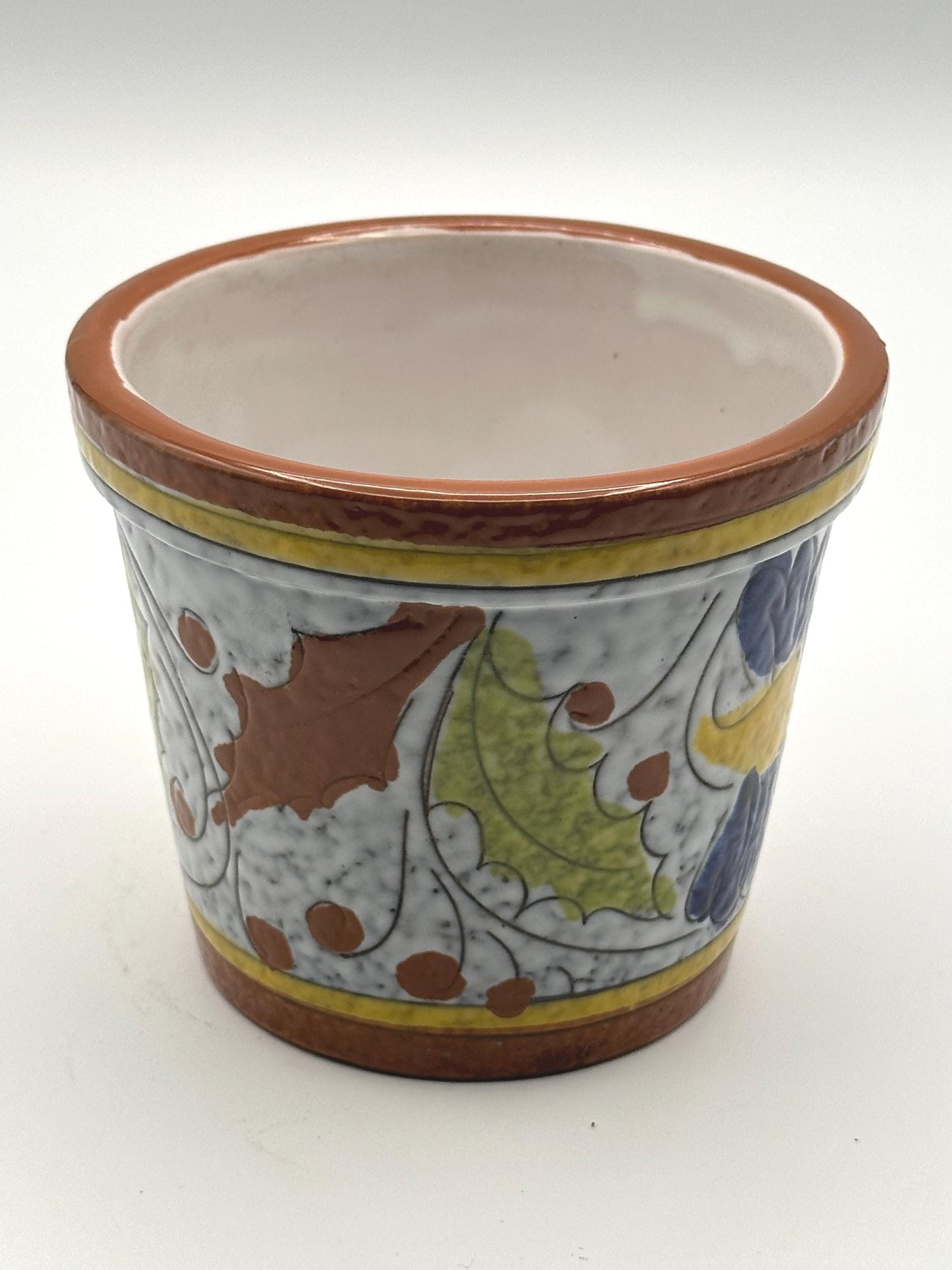 Vintage Italian Hand-Painted Ceramic Planter 4" Floral Pot Small Cachepot Italy Marked Colorful Flower Design