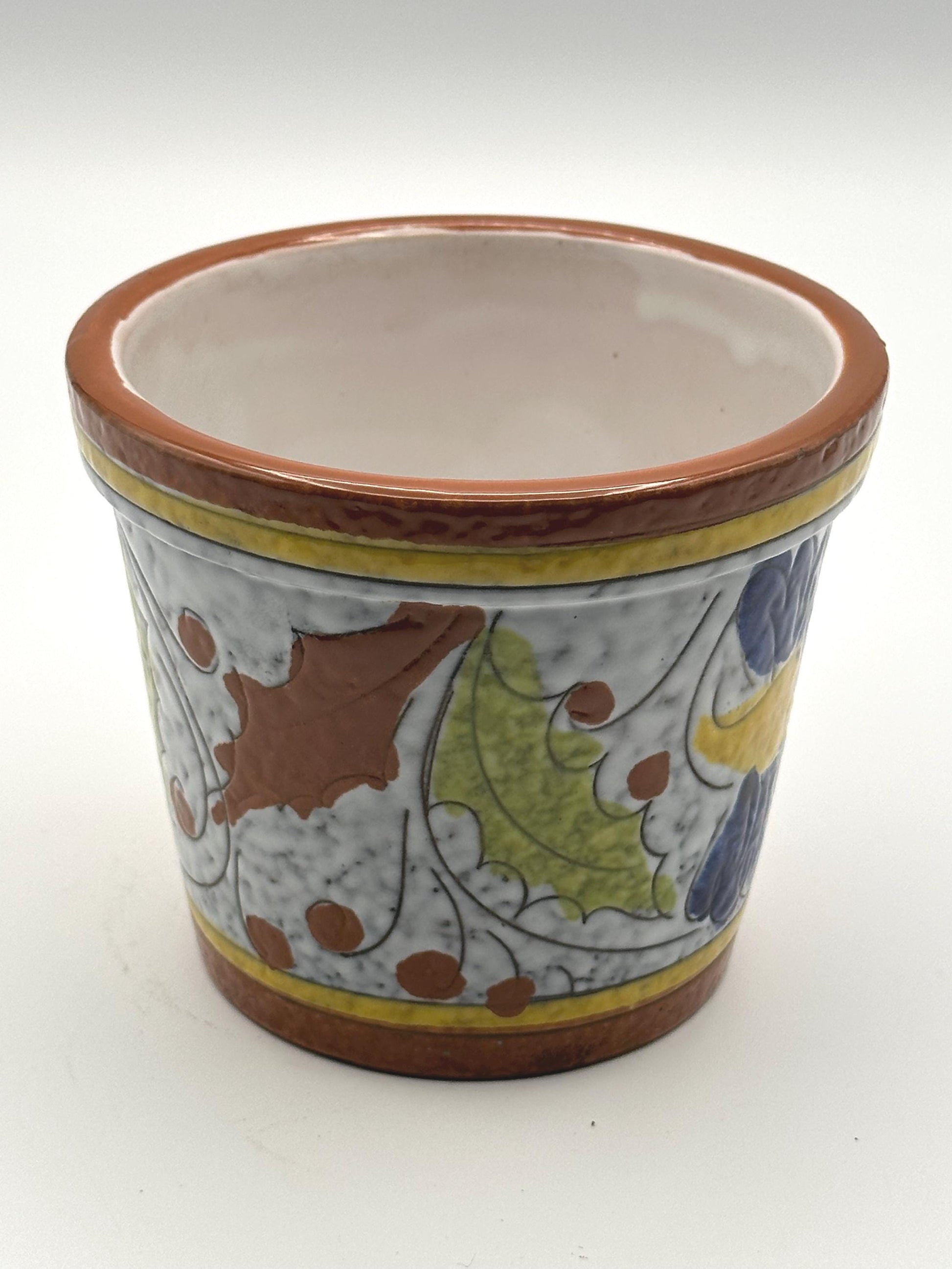 Vintage Italian Hand-Painted Ceramic Planter 4" Floral Pot Small Cachepot Italy Marked Colorful Flower Design