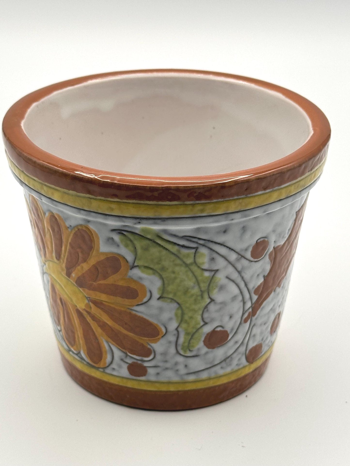 Vintage Italian Hand-Painted Ceramic Planter 4" Floral Pot Small Cachepot Italy Marked Colorful Flower Design