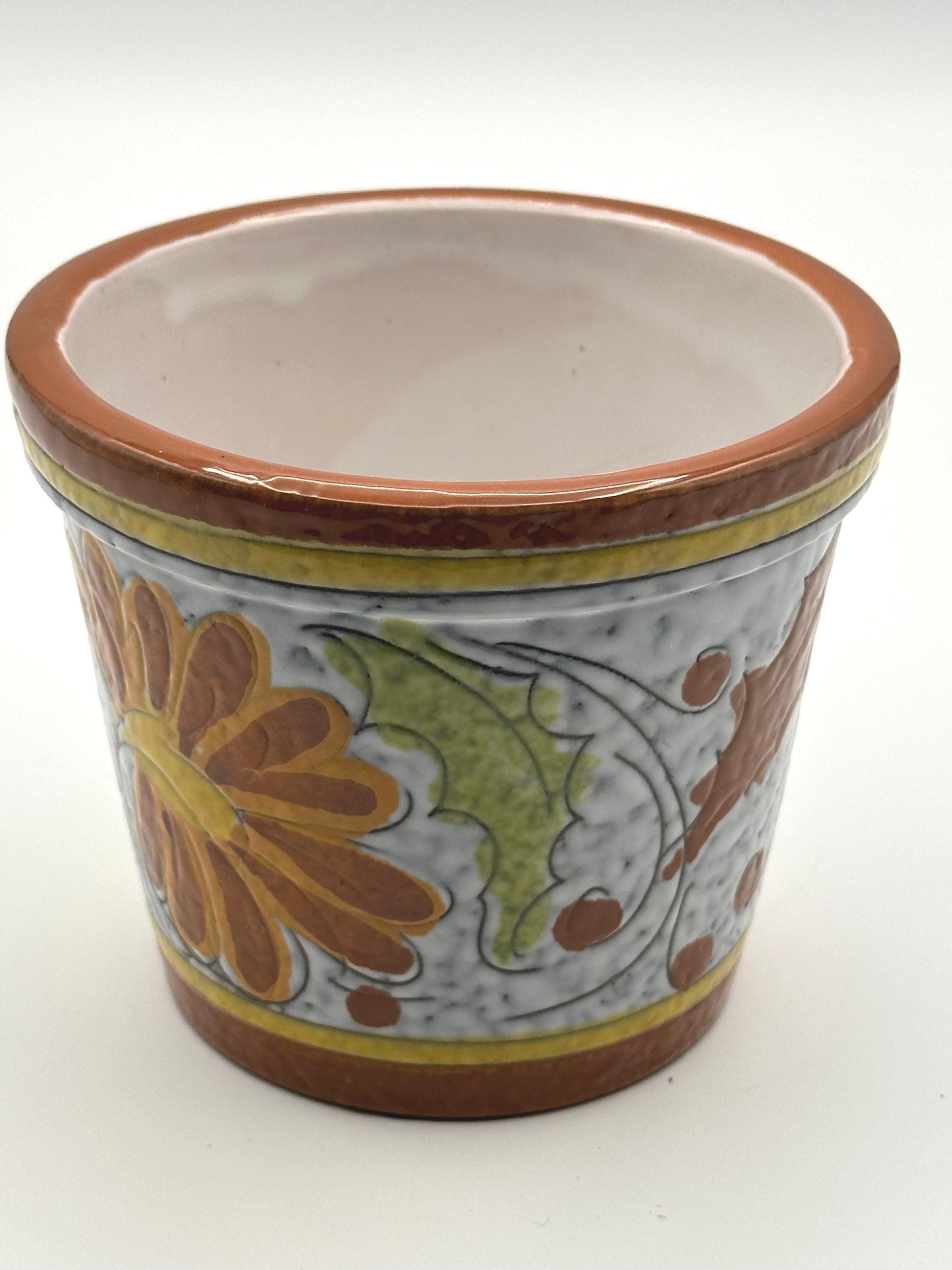 Vintage Italian Hand-Painted Ceramic Planter 4" Floral Pot Small Cachepot Italy Marked Colorful Flower Design