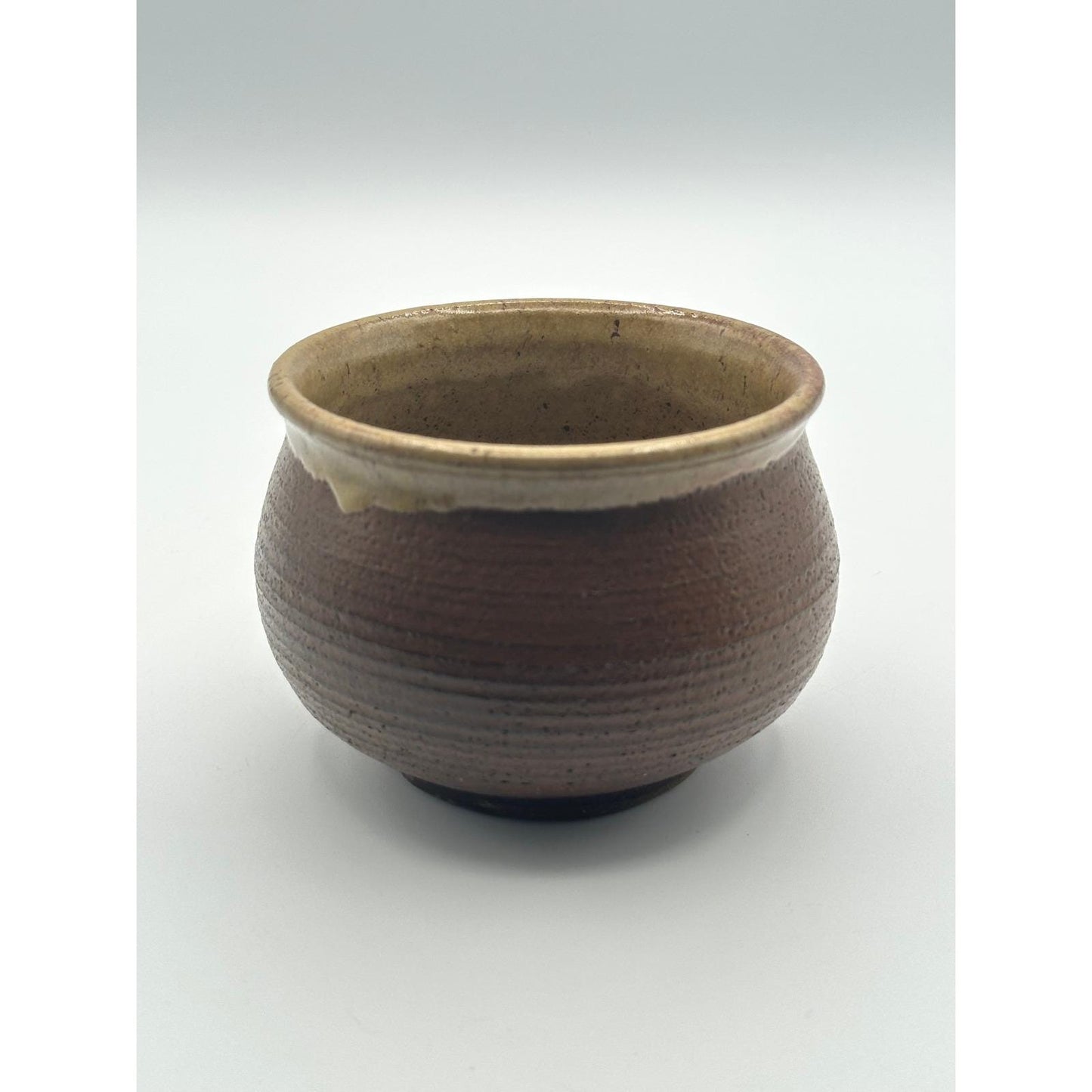 Artist Signed Rustic Stoneware Pottery Mug Brown Glaze Unique Curved Handle