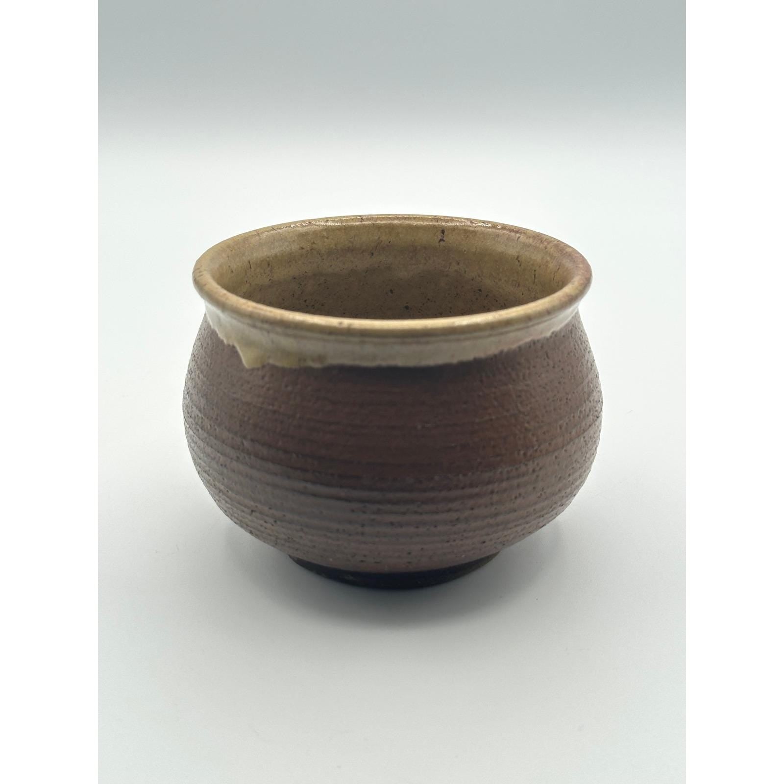 Artist Signed Rustic Stoneware Pottery Mug Brown Glaze Unique Curved Handle