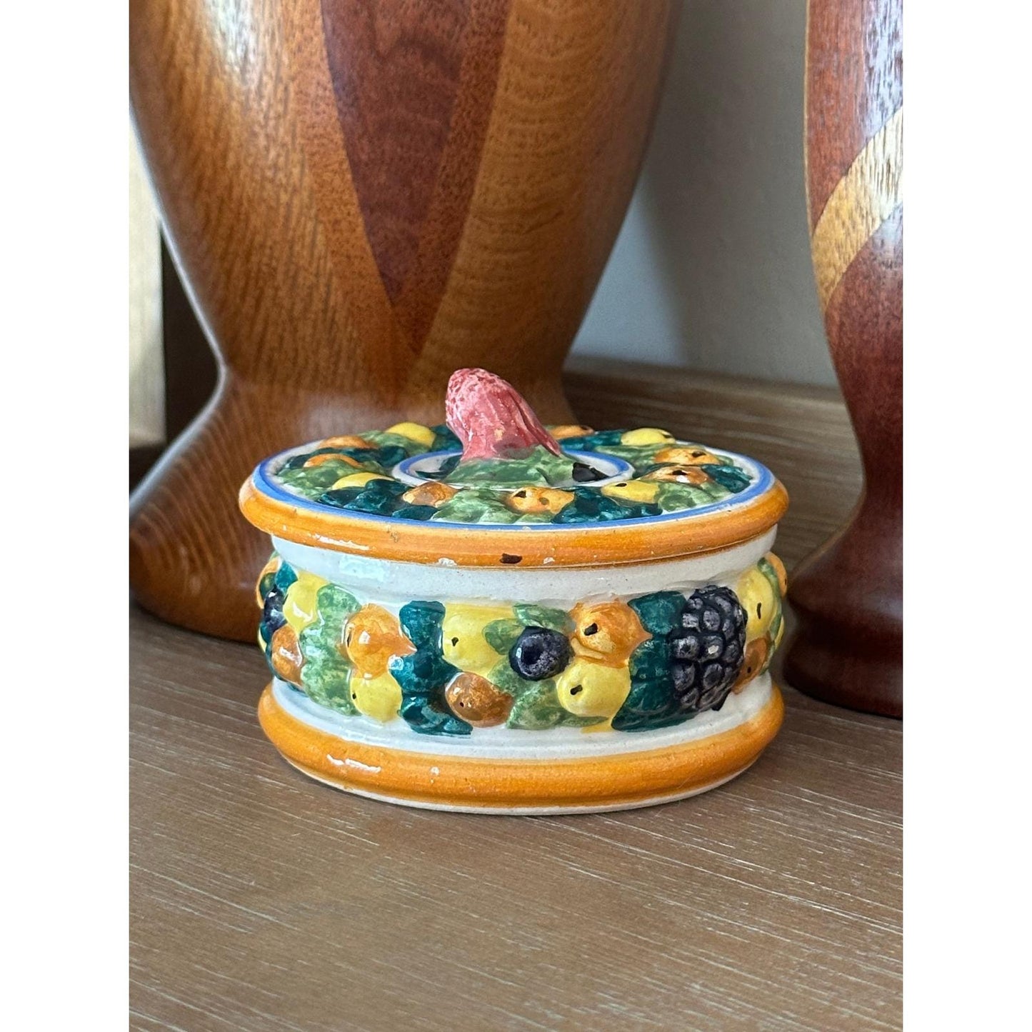 Vintage Della Robbia Majolica Style Pottery Trinket Box Made in Italy - Ceramic Jewelry Storage Keepsake