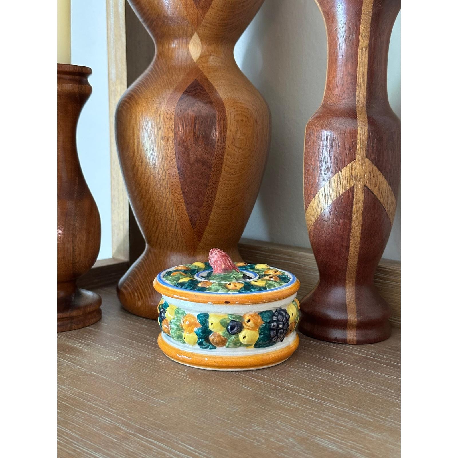 Vintage Della Robbia Majolica Style Pottery Trinket Box Made in Italy - Ceramic Jewelry Storage Keepsake