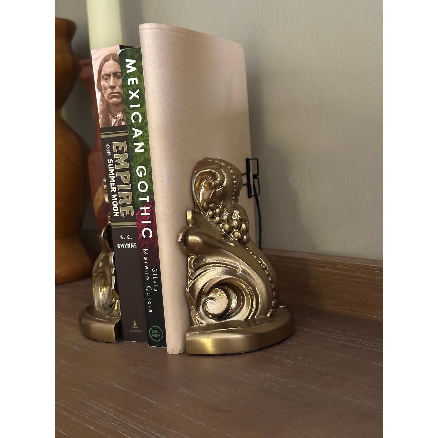 Vintage PM Craftsman Gold Scroll Bookends - Ornate Classical Decorative Book Holders