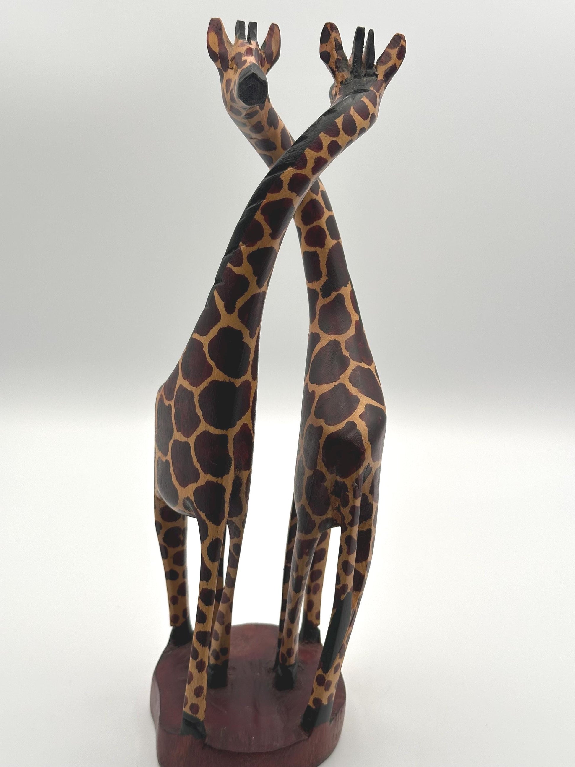 African Giraffe Harmony Hand Carved Painted Wood Sculpture Art Figurine Safari Decor Collectible Gift