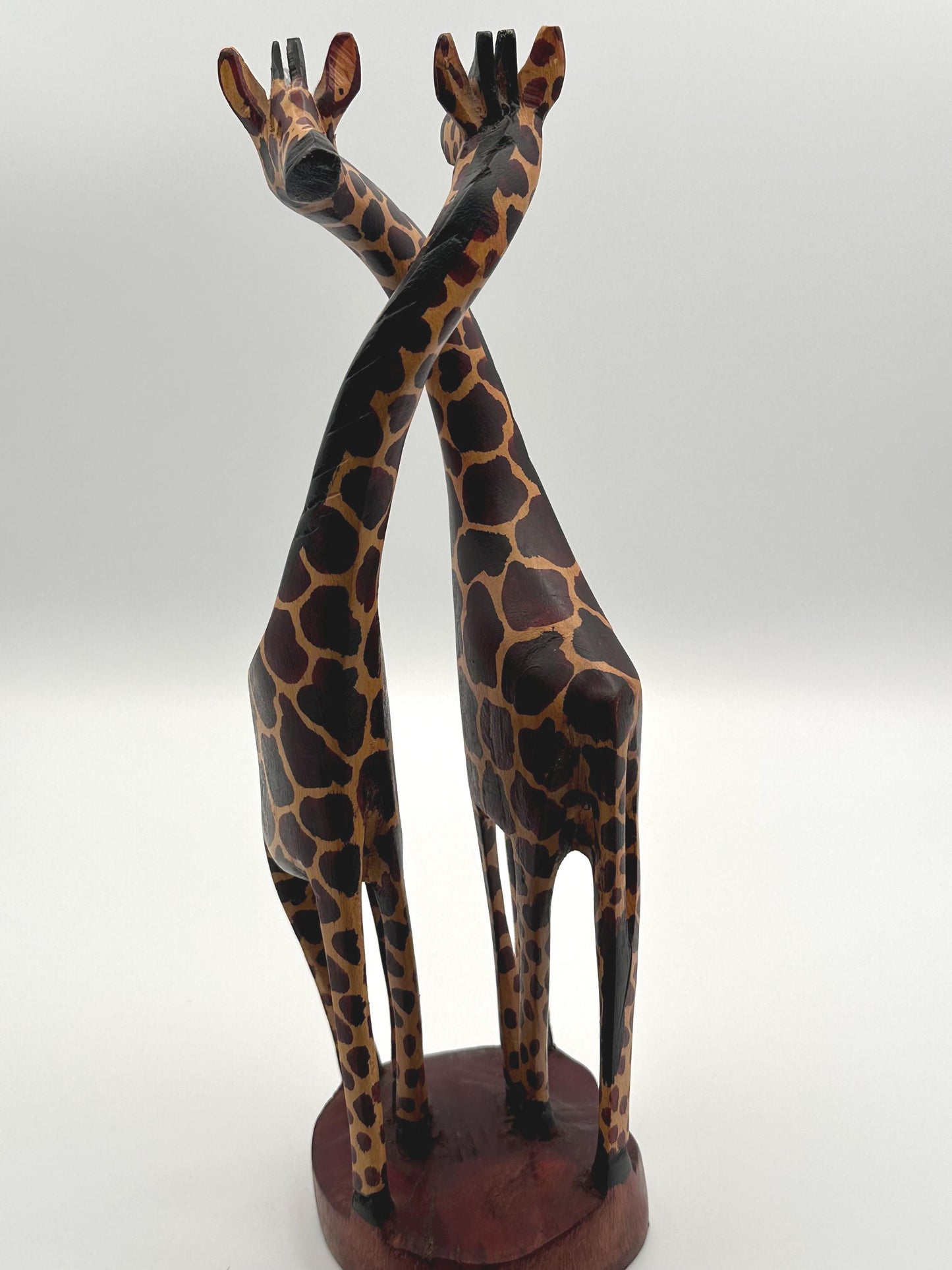 African Giraffe Harmony Hand Carved Painted Wood Sculpture Art Figurine Safari Decor Collectible Gift