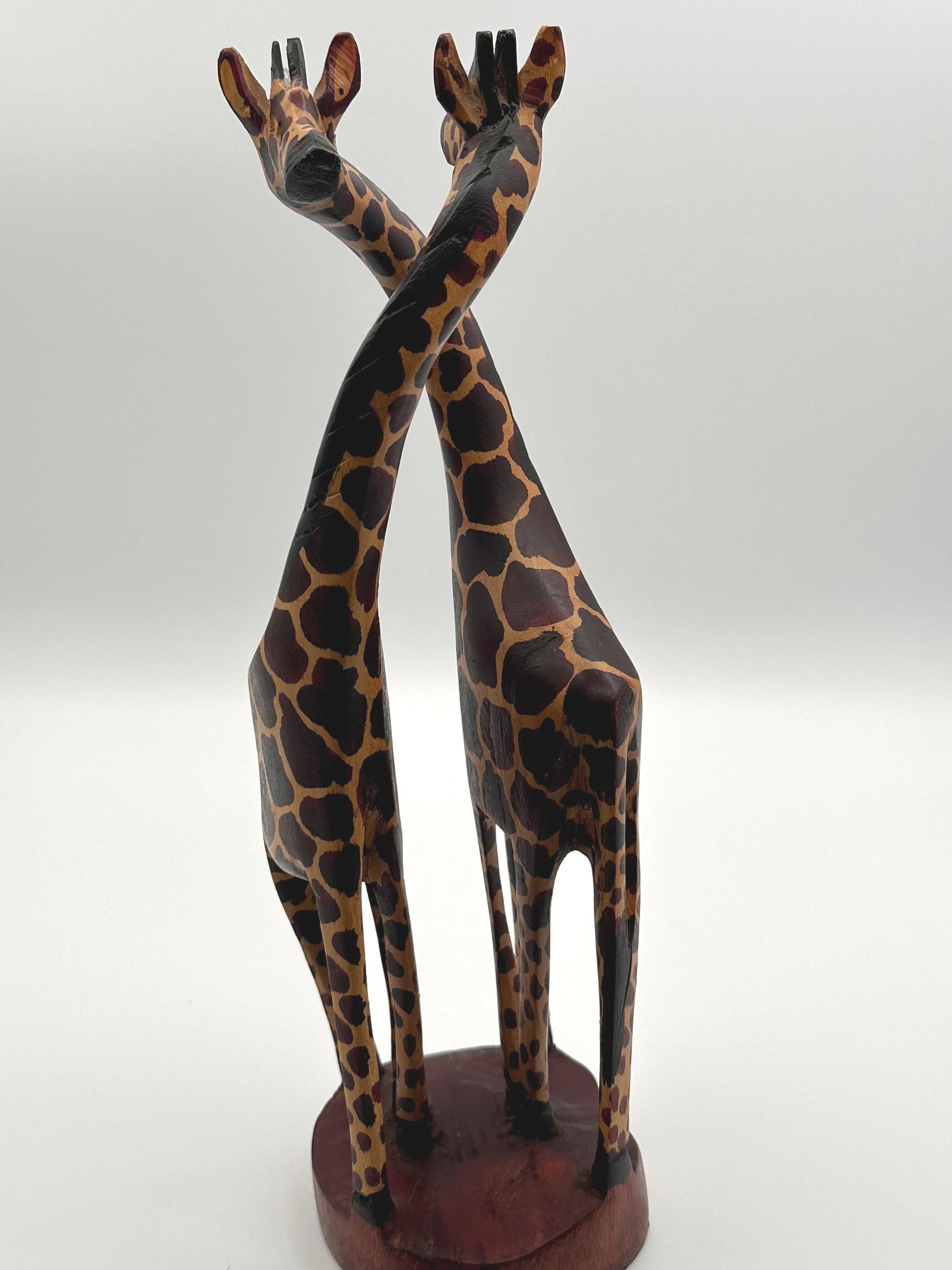 African Giraffe Harmony Hand Carved Painted Wood Sculpture Art Figurine Safari Decor Collectible Gift