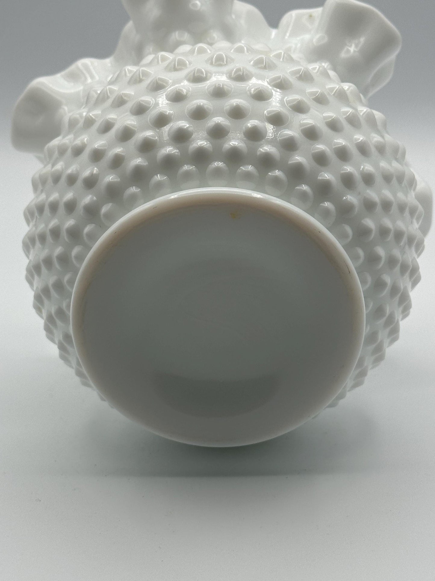 Vintage Fenton Hobnail Milk Glass Vase Double Crimped Edge Round White Collectible Centerpiece