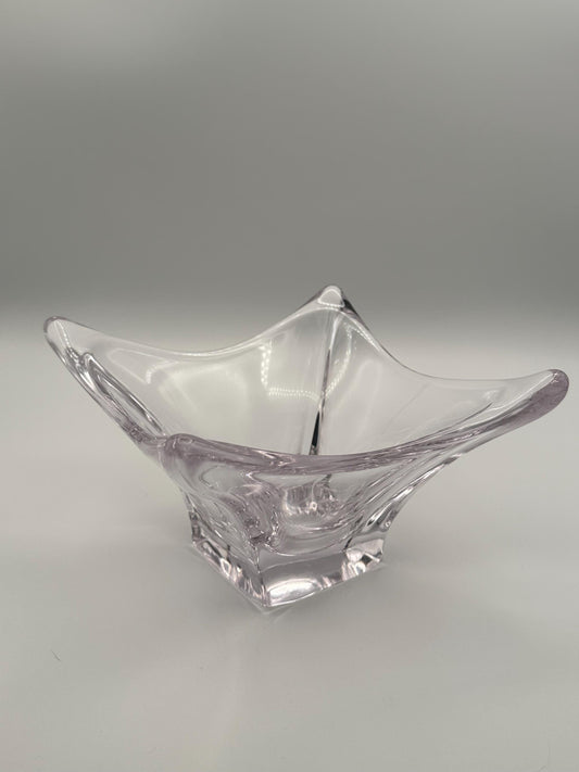 Vintage MCM Cofrac Art Verrier Clear Crystal Console Centerpiece Bowl 7 inch Mid Century Modern French Glass