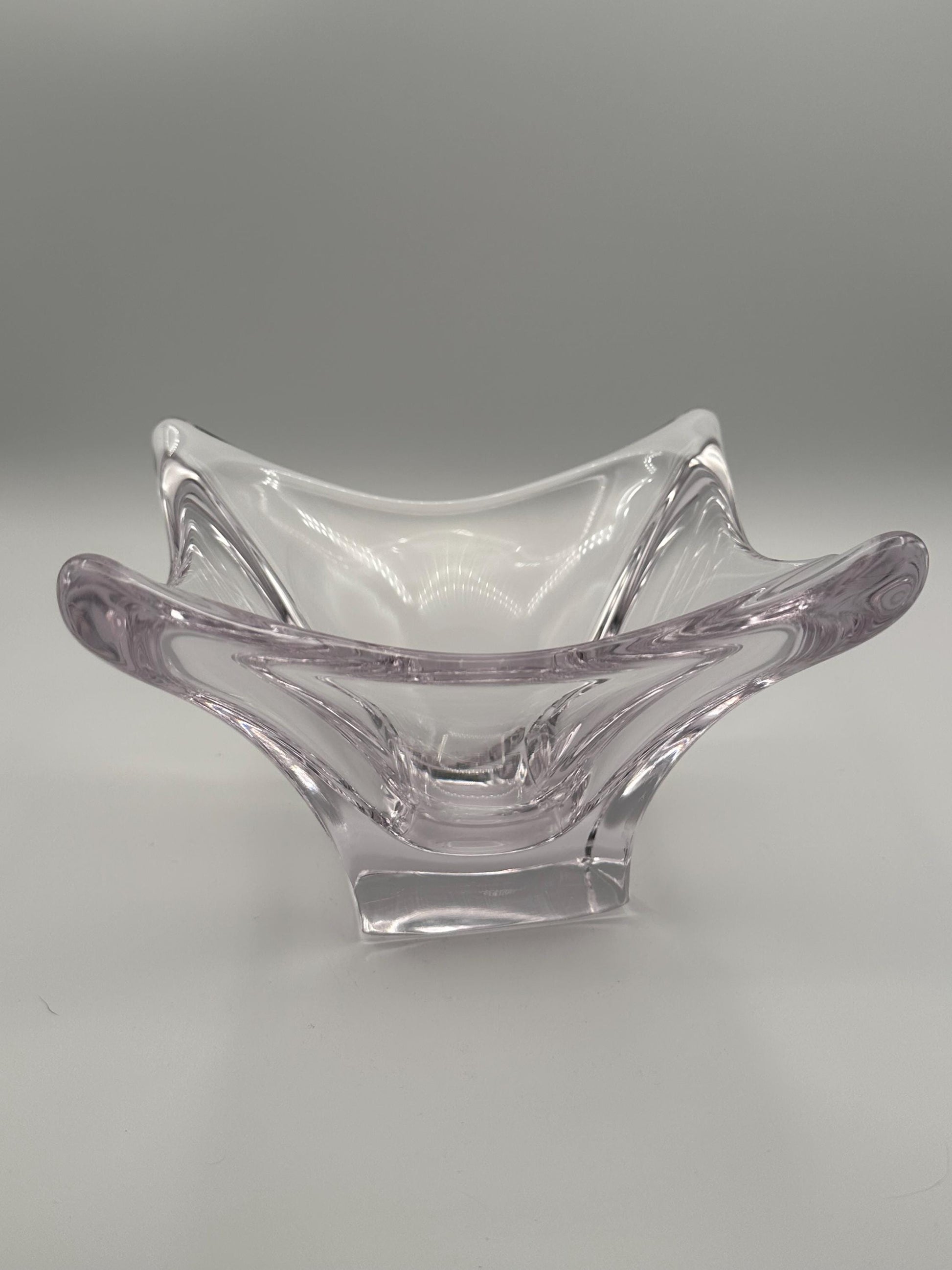 Vintage MCM Cofrac Art Verrier Clear Crystal Console Centerpiece Bowl 7 inch Mid Century Modern French Glass