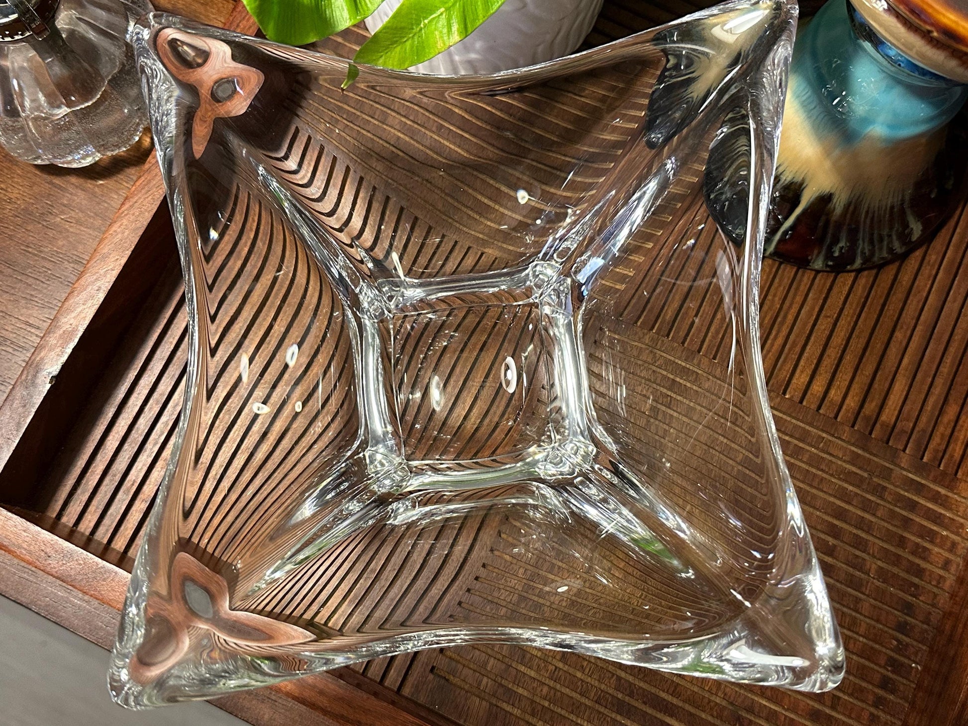 Vintage MCM Cofrac Art Verrier Clear Crystal Console Centerpiece Bowl 7 inch Mid Century Modern French Glass