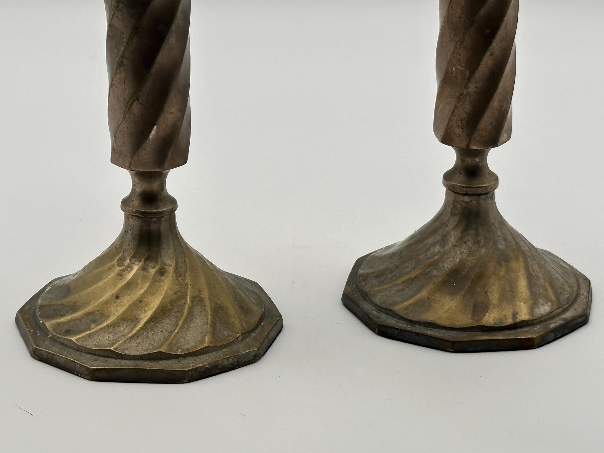 Vintage Brass 3-Arm Candelabra Pair – Ornate Twisted Column Candle Holders – Antique Style Mantel Decor