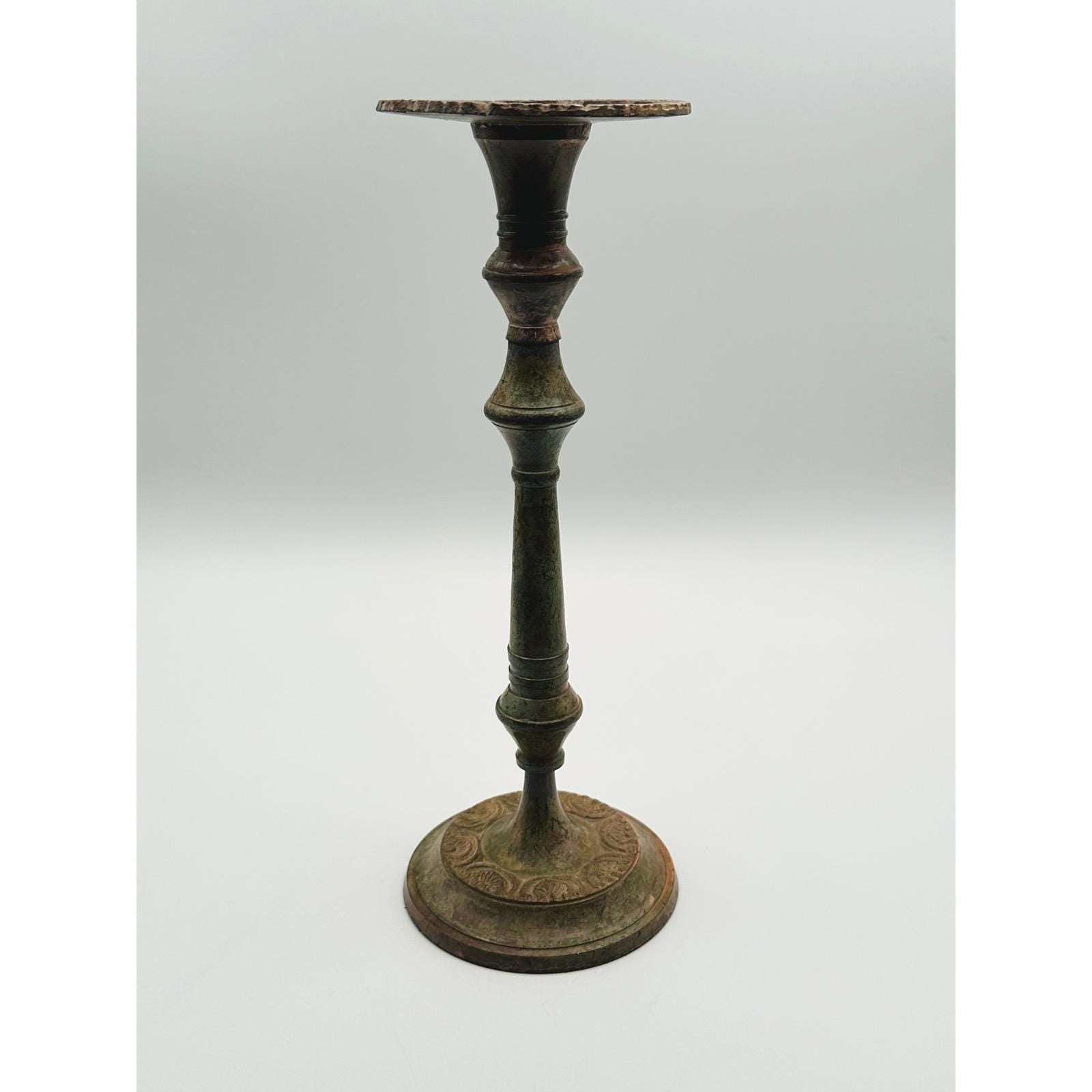 Pair of Vintage Distressed Metal Candlestick Holder - Rustic Antique-Style Home Décor