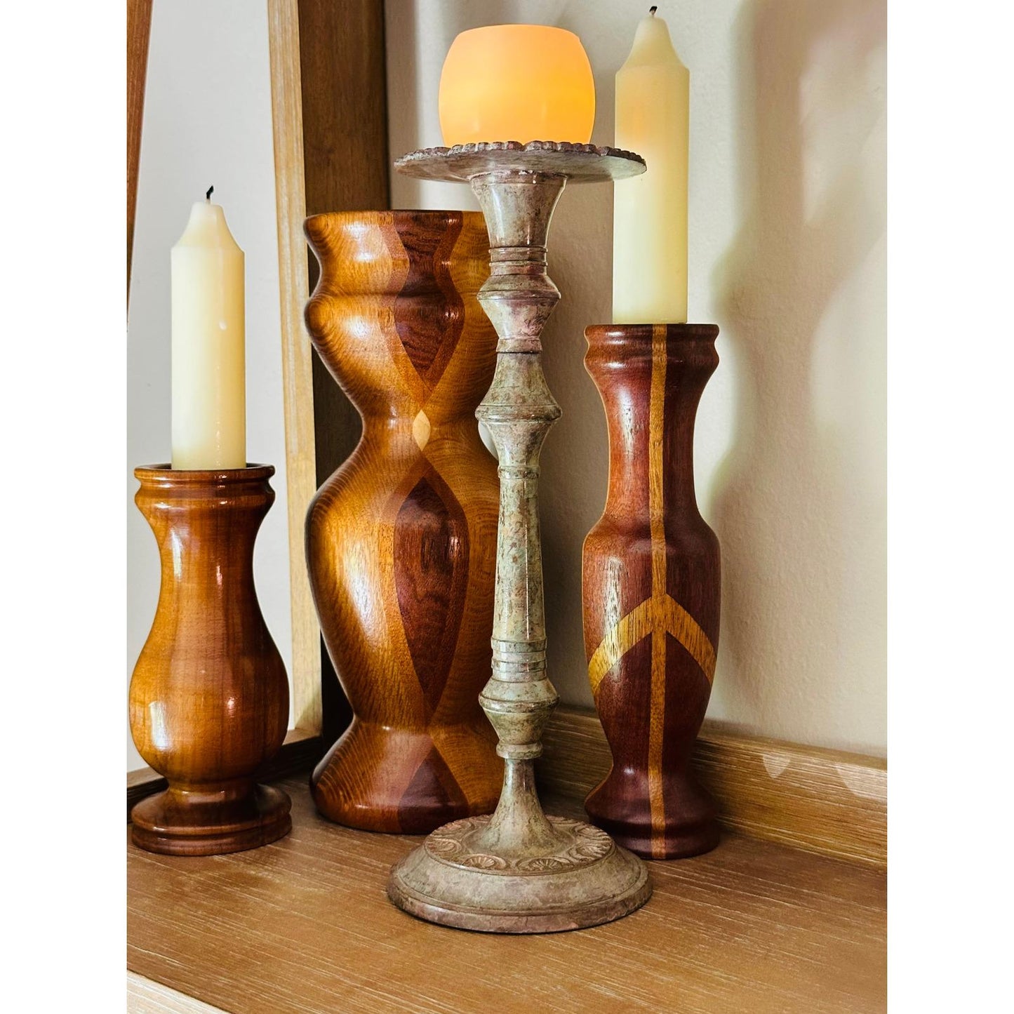 Pair of Vintage Distressed Metal Candlestick Holder - Rustic Antique-Style Home Décor