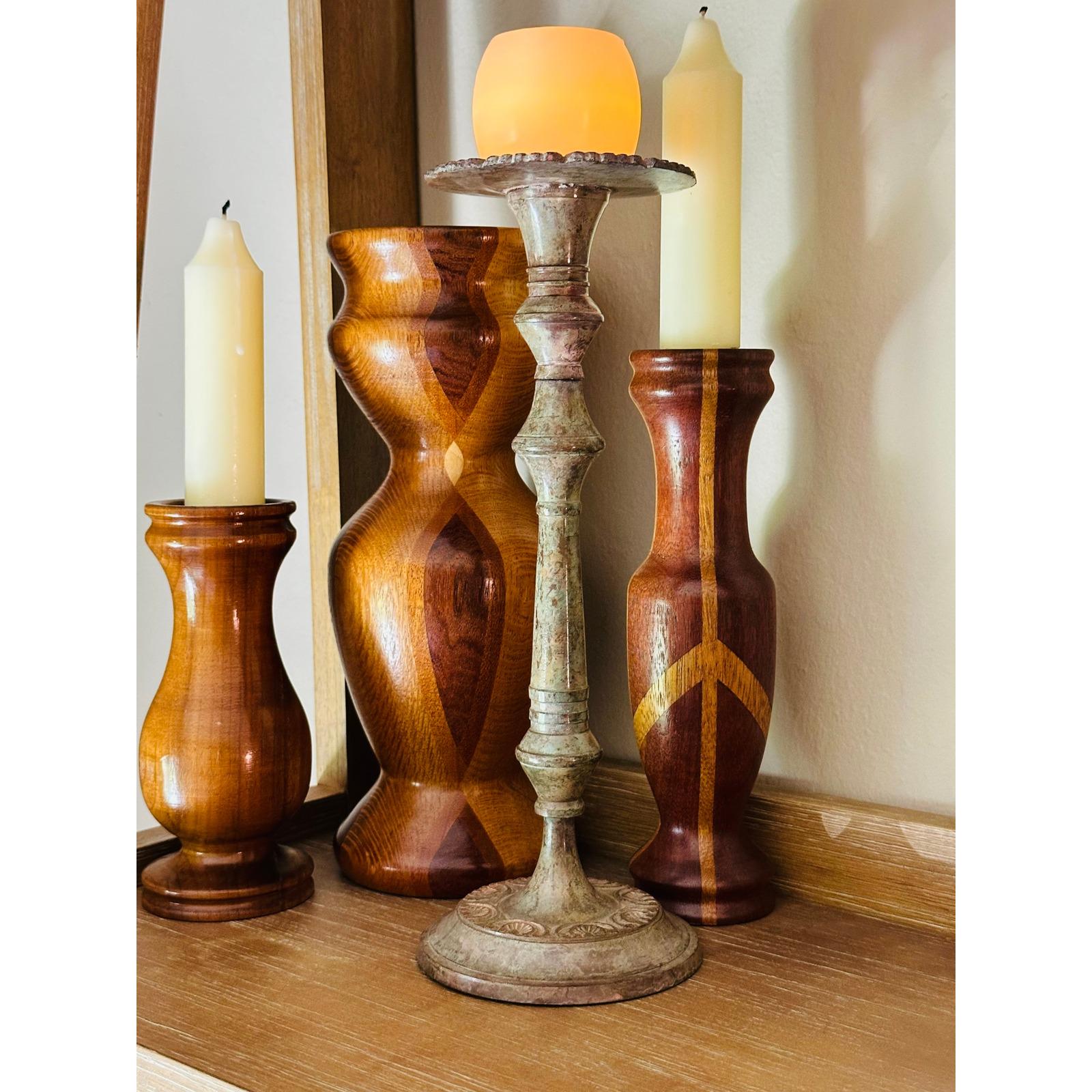 Pair of Vintage Distressed Metal Candlestick Holder - Rustic Antique-Style Home Décor
