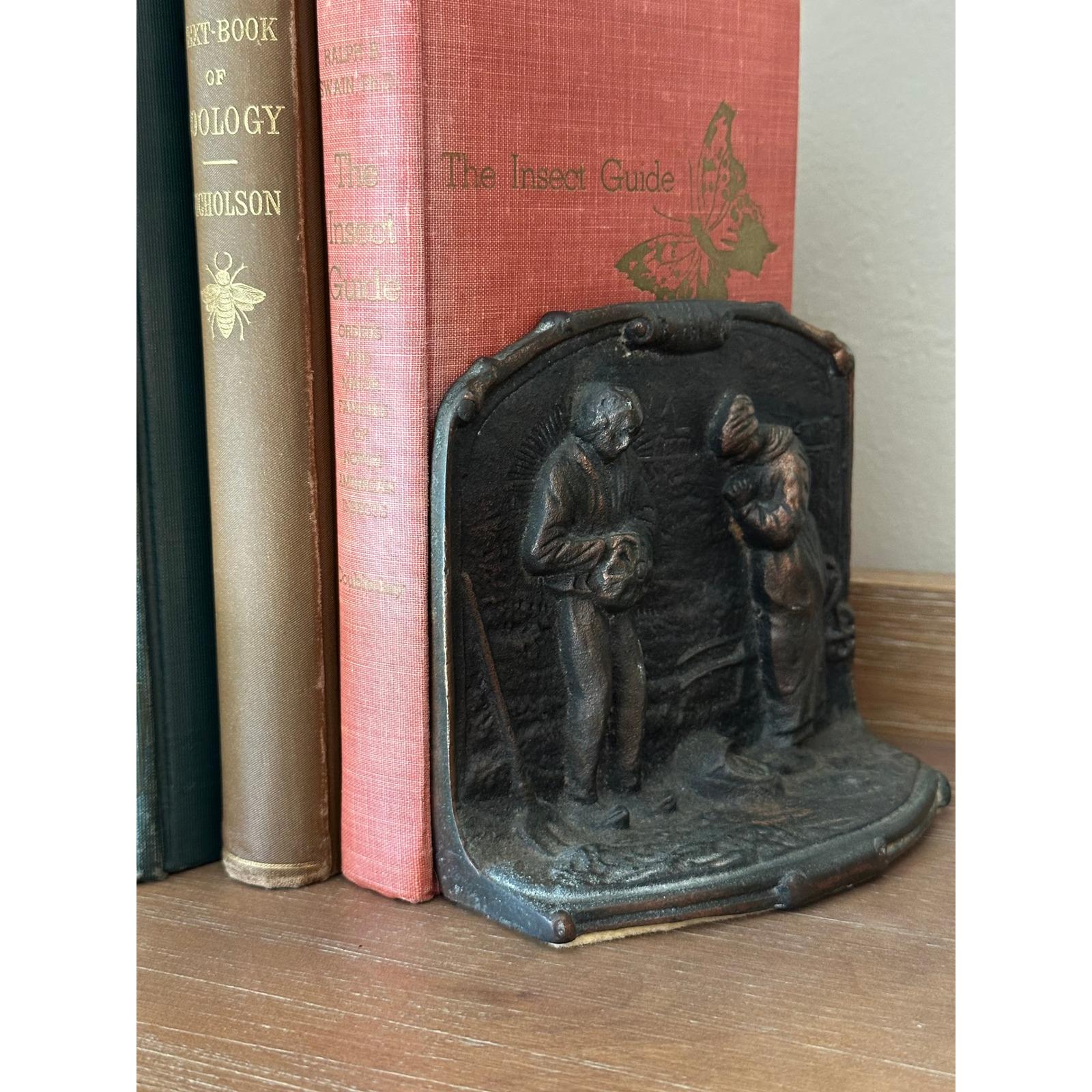 Vintage Rustic Bronze Finish Book Holder Pair - The Angelus by Millet