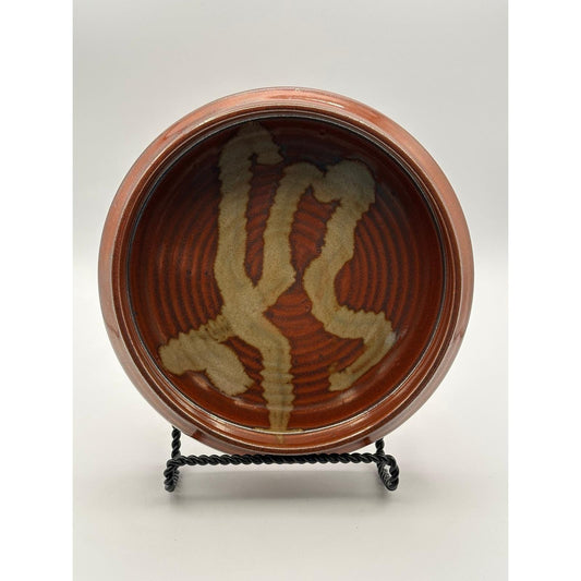 Handmade Studio Pottery Bowl 8 Inch Ceramic Abstract Glaze Design Artisan Crafted Serving Dish