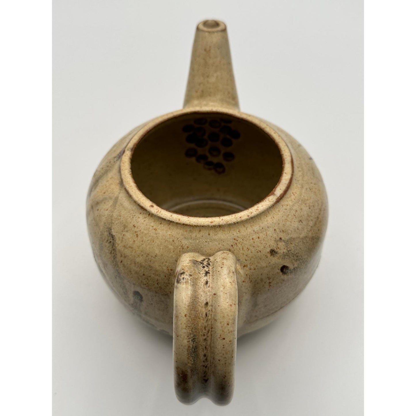 Handmade Studio Pottery Teapot – Speckled Beige Stoneware with Brushstroke Glaze
