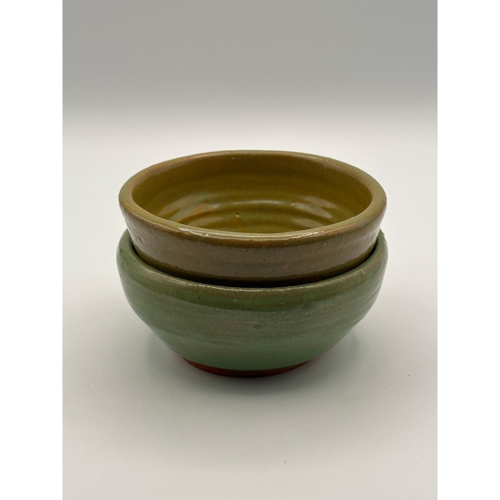 Handmade Artisan Pottery Bowl Set - Stoneware Green Earth-Tone Glaze Kitchen Dinnerware