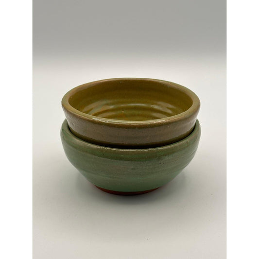 Handmade Artisan Pottery Bowl Set - Stoneware Green Earth-Tone Glaze Kitchen Dinnerware