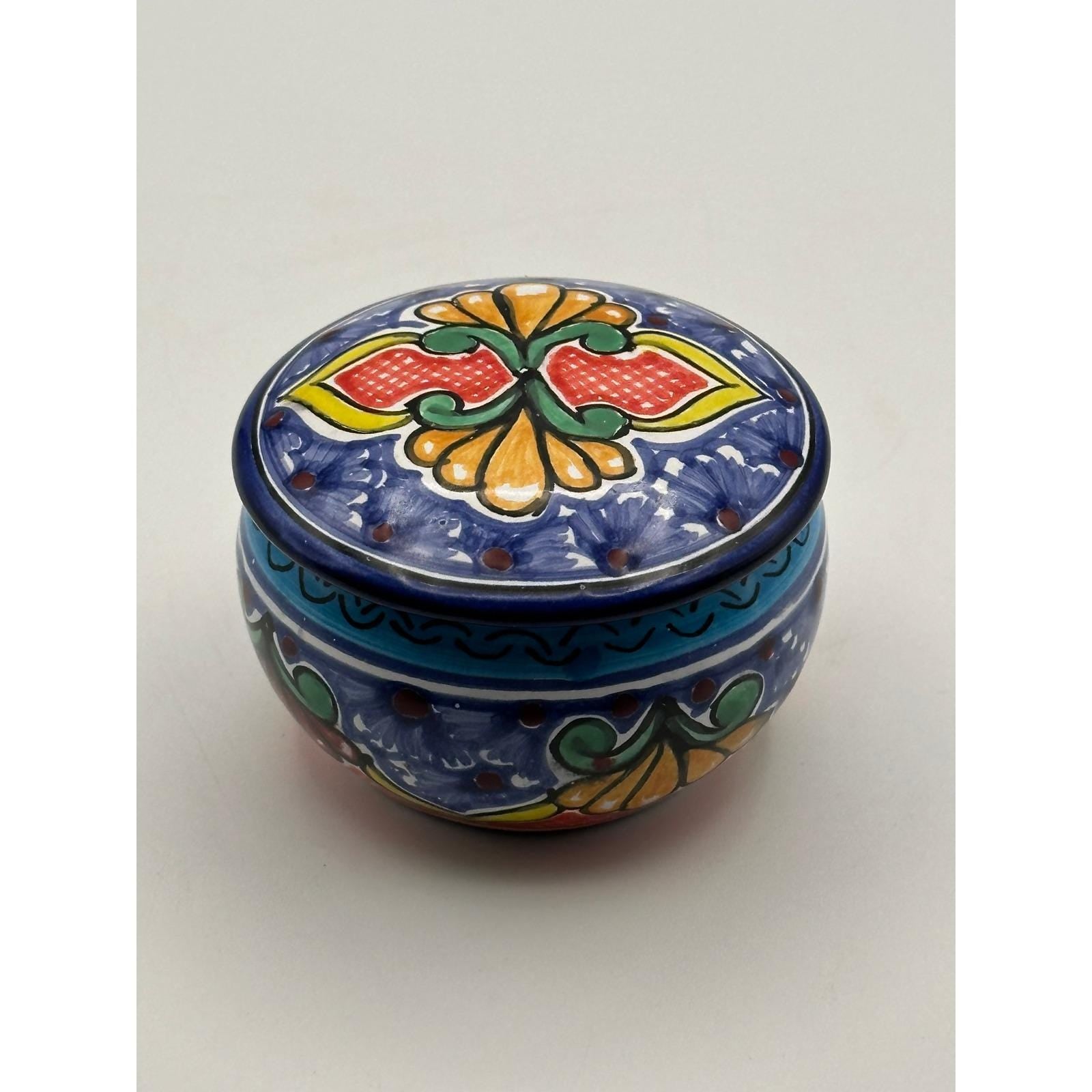 Hand-Painted Mexican Talavera Trinket Box - Colorful Ceramic Lidded Jar for Jewelry Storage