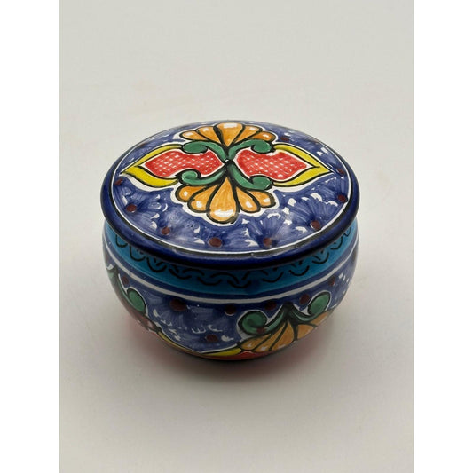 Hand-Painted Mexican Talavera Trinket Box - Colorful Ceramic Lidded Jar for Jewelry Storage