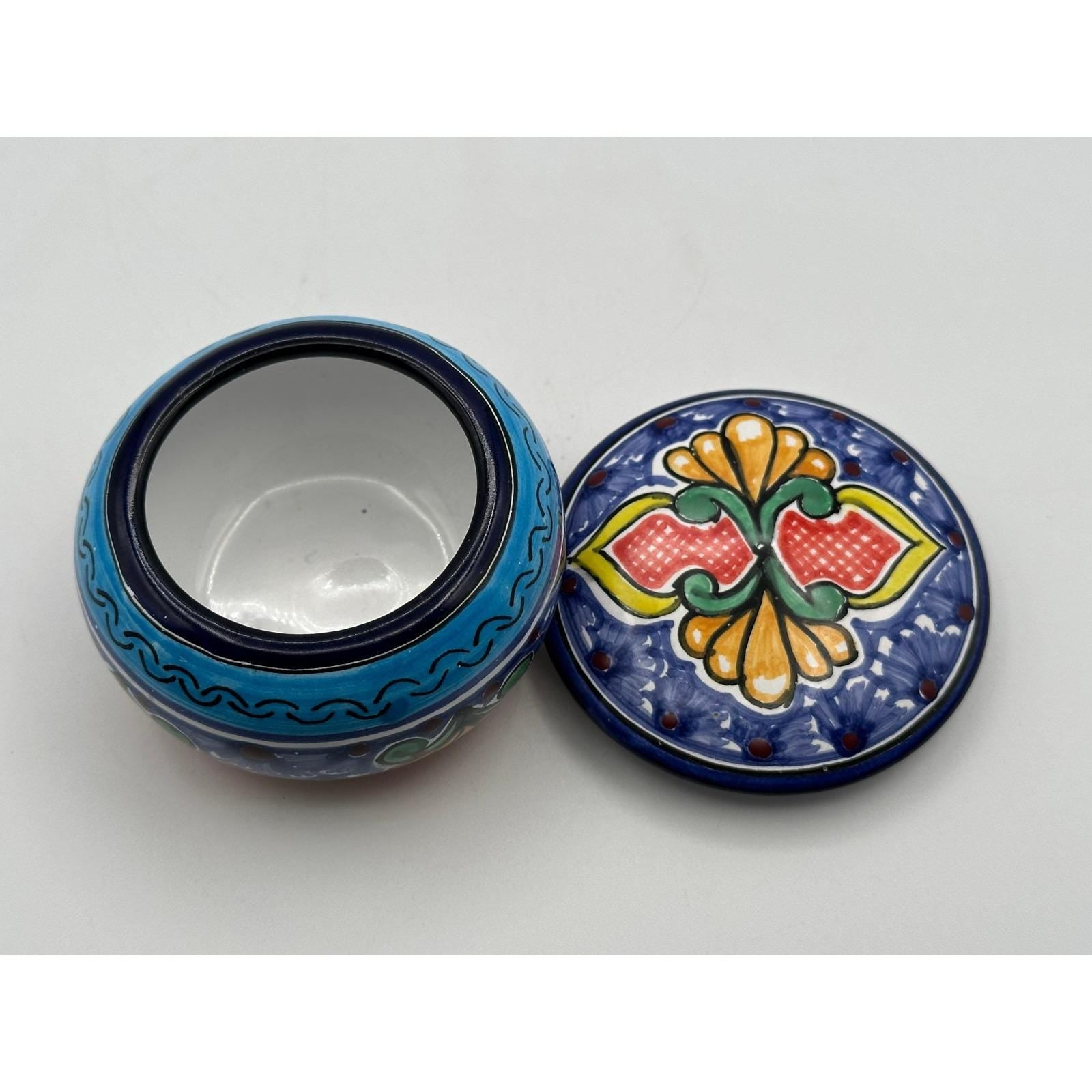 Hand-Painted Mexican Talavera Trinket Box - Colorful Ceramic Lidded Jar for Jewelry Storage