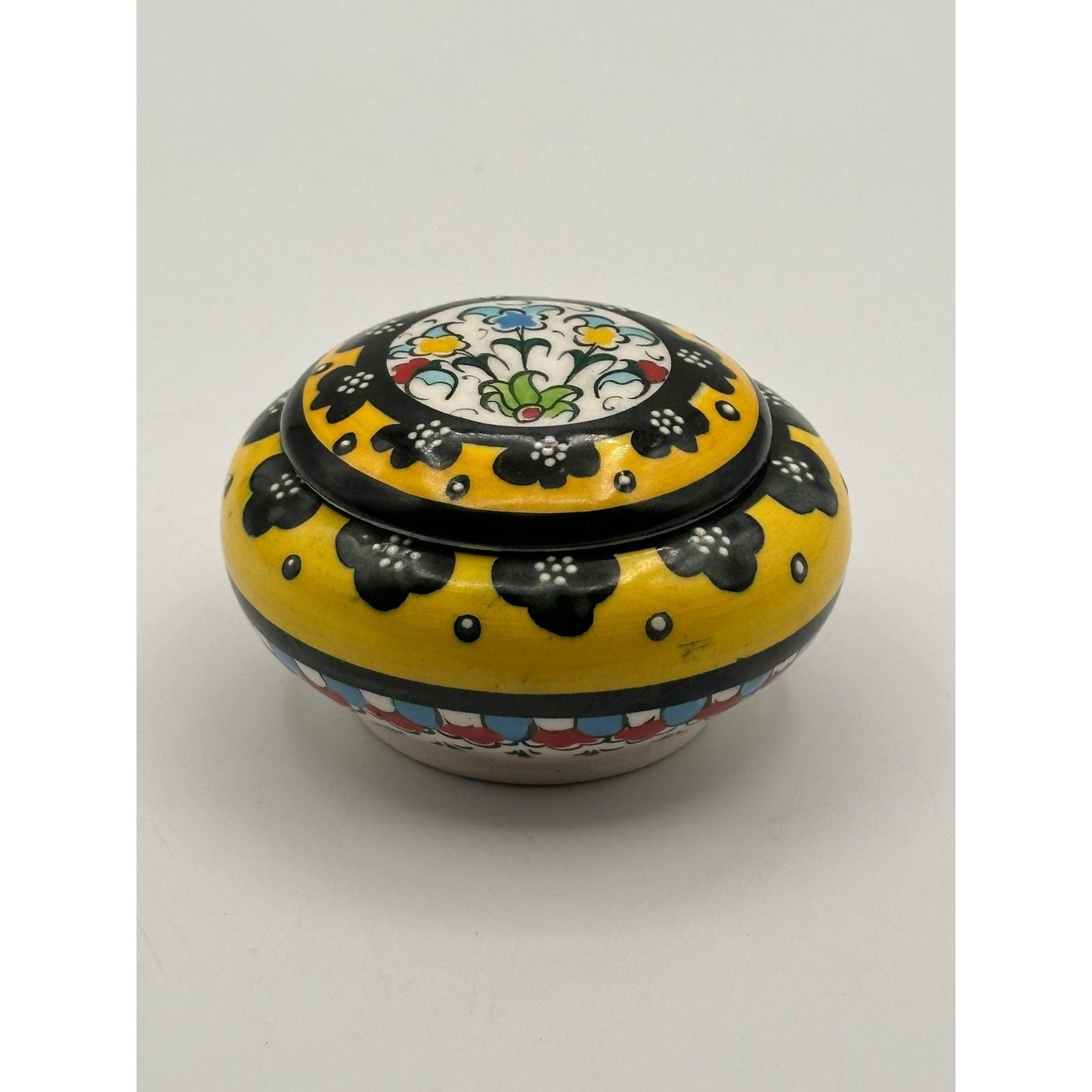 Hand-Painted Atelier Ceramic Trinket Box - Colorful Floral Lidded Dish Storage Container Gift