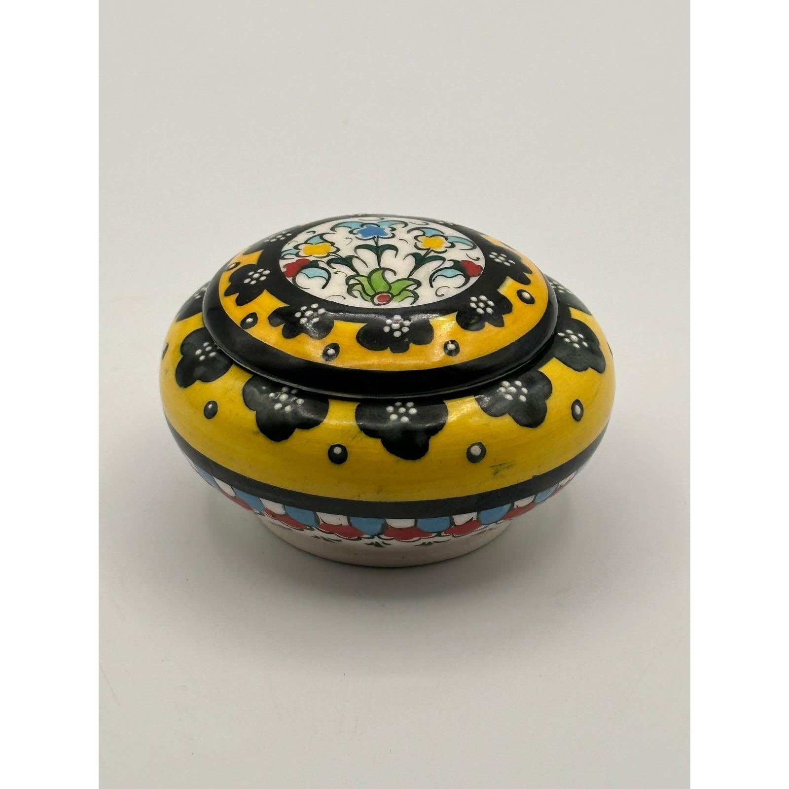 Hand-Painted Atelier Ceramic Trinket Box - Colorful Floral Lidded Dish Storage Container Gift