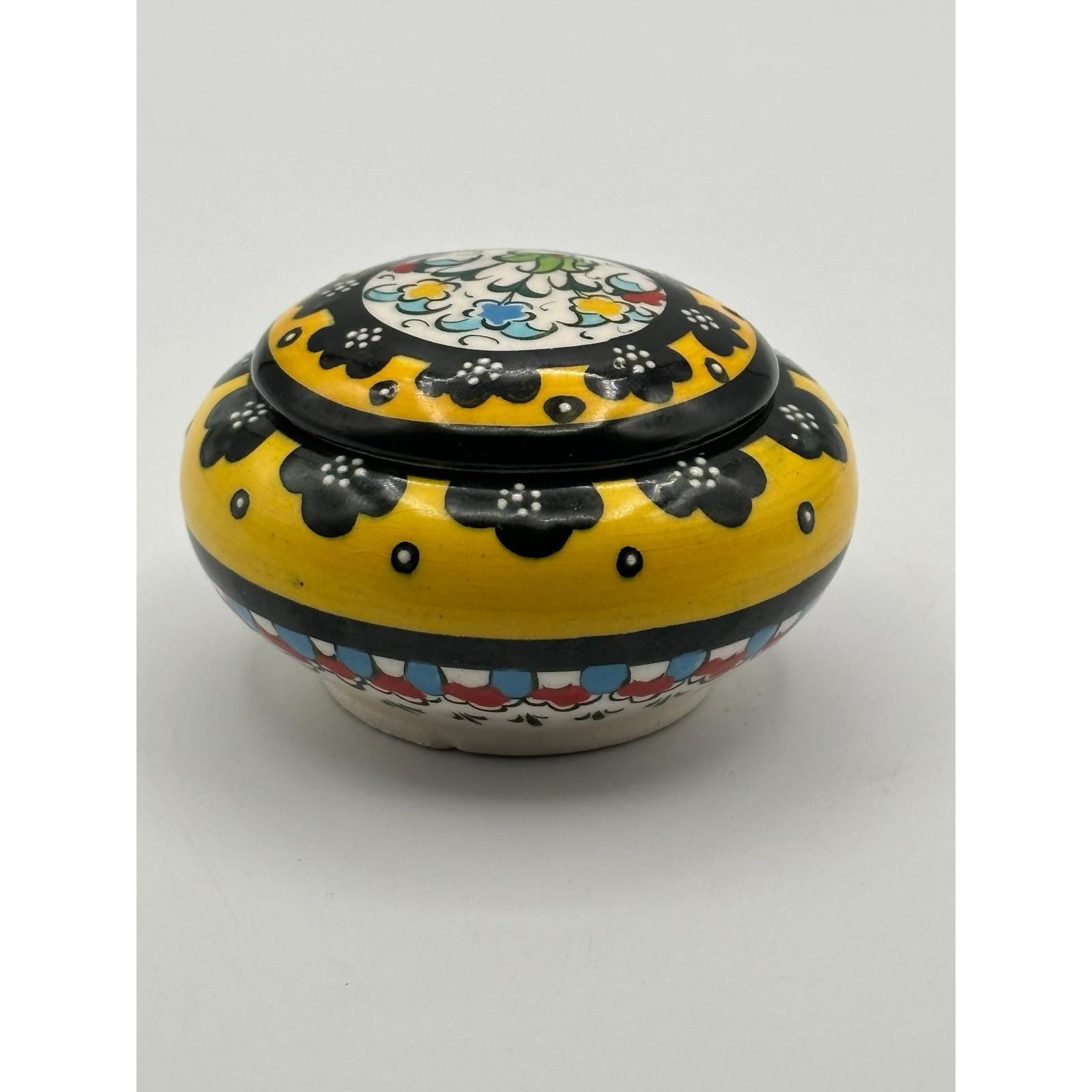Hand-Painted Atelier Ceramic Trinket Box - Colorful Floral Lidded Dish Storage Container Gift
