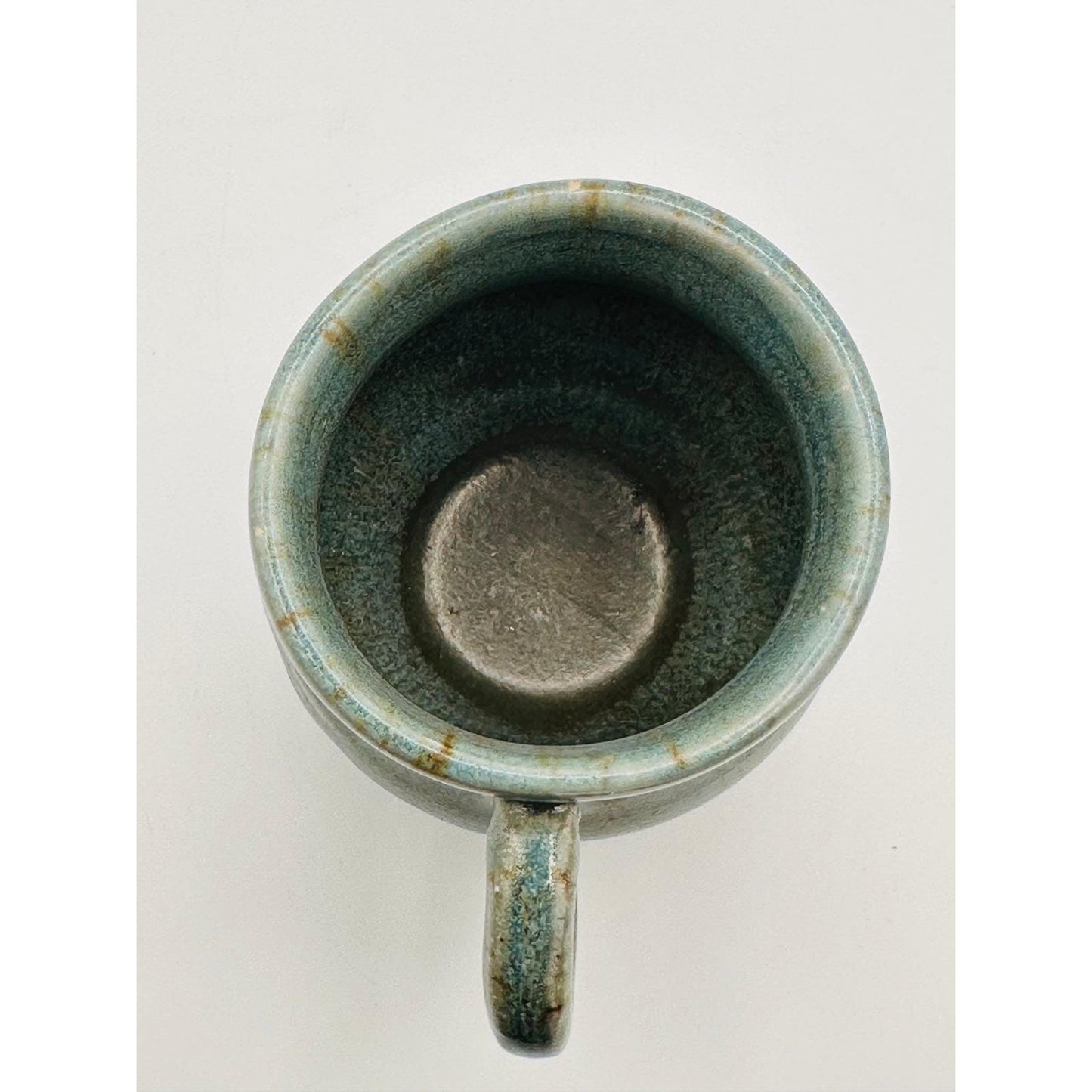 Handmade Artisan Pottery Mug – Blue Green Glaze with Raised Decorative Pattern