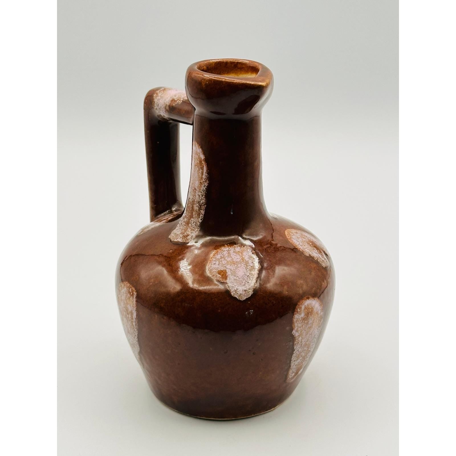 Vintage Pottery Brown Drip Glaze Pitcher - Handmade Ceramic Water Jug with Unique Square Handle