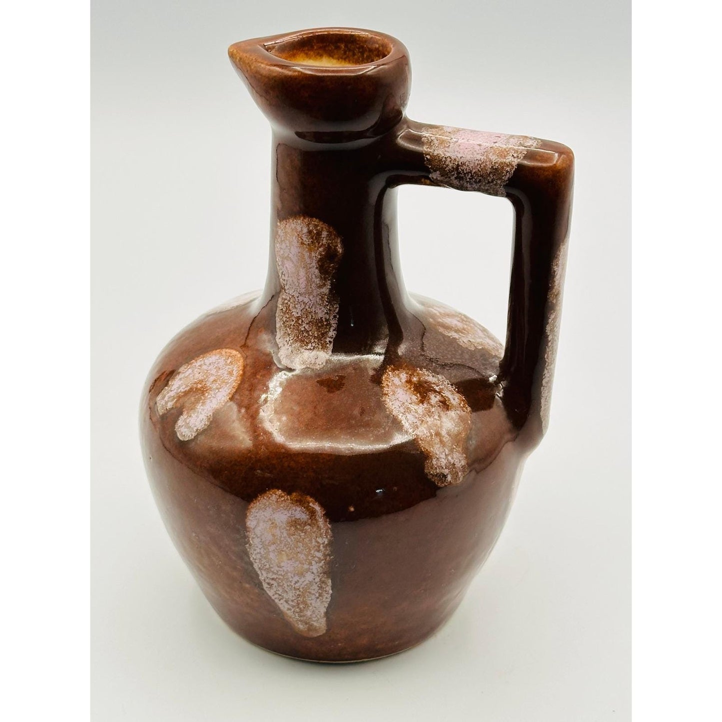 Vintage Pottery Brown Drip Glaze Pitcher - Handmade Ceramic Water Jug with Unique Square Handle