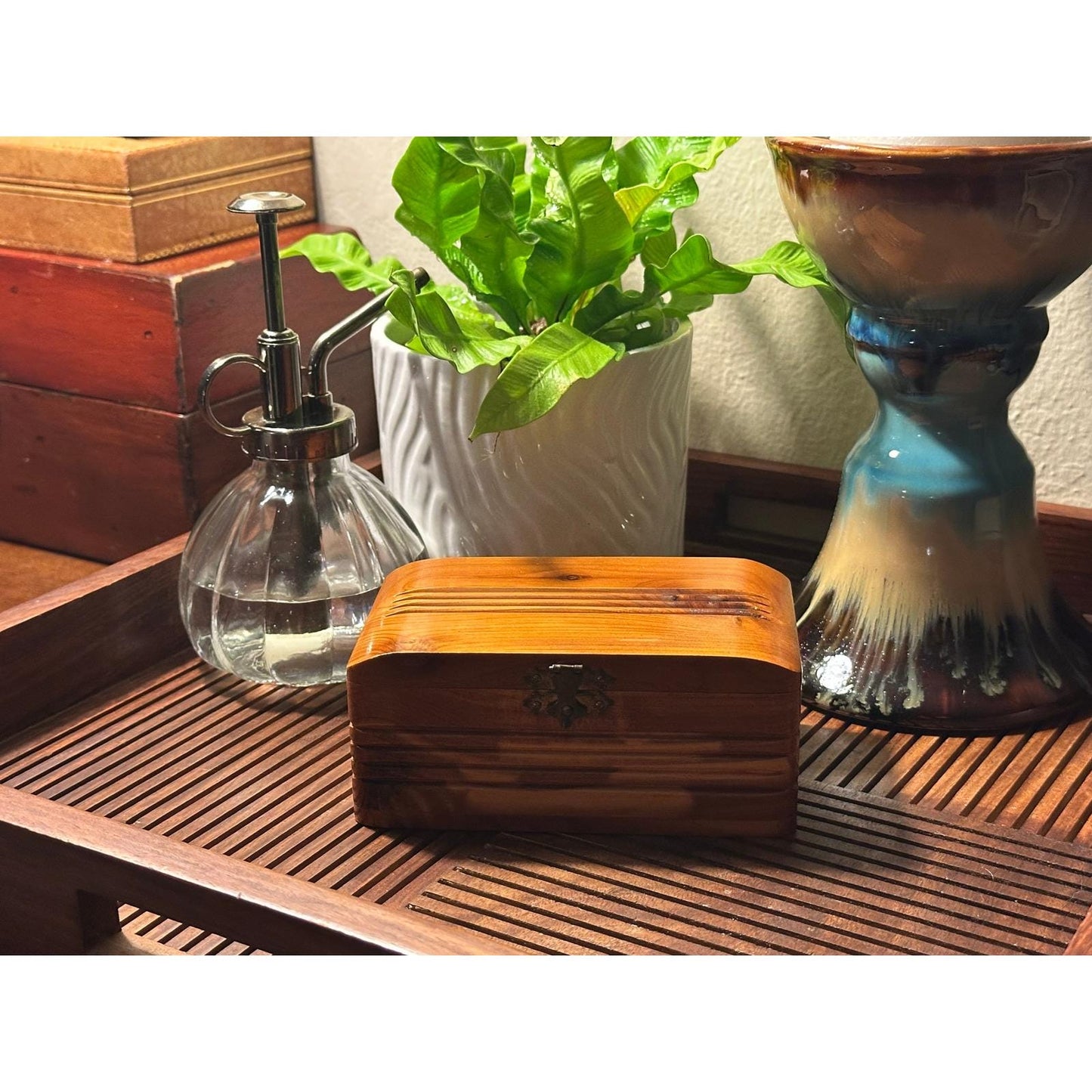 Handmade Cedar Keepsake Box with Carved Detail - Wooden Jewelry Trinket Storage