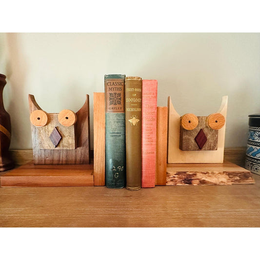 Handmade Wooden Owl Bookends - Rustic Mid-Century Modern Style Home Office Decor