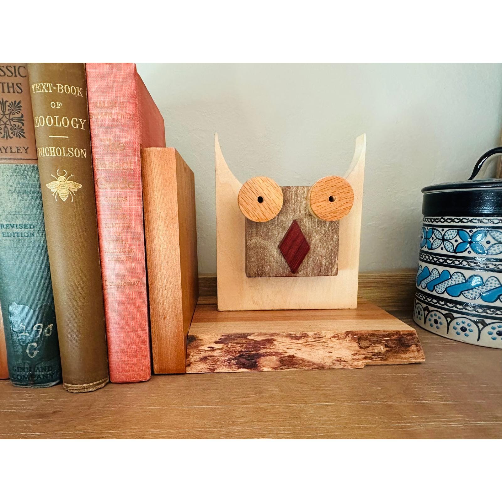 Handmade Wooden Owl Bookends - Rustic Mid-Century Modern Style Home Office Decor