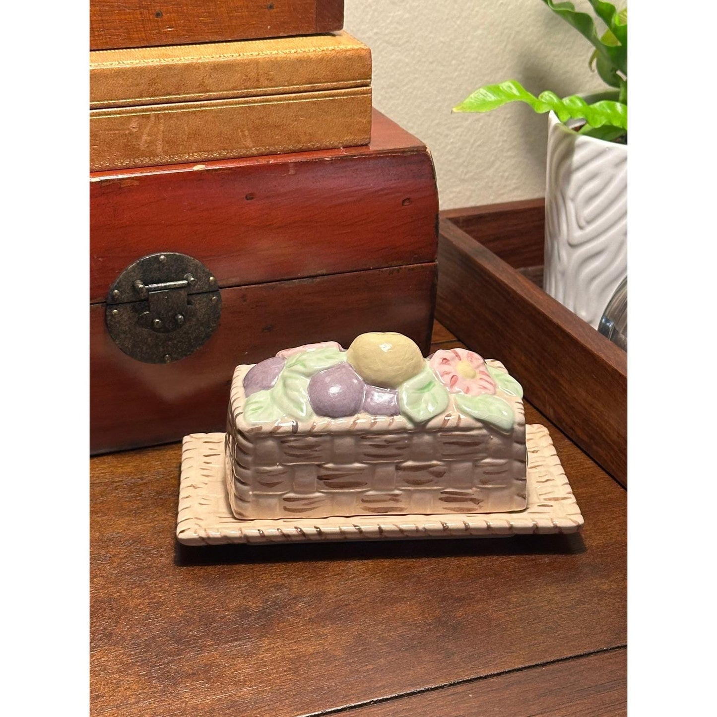 Handmade Butter Dish with Basketweave Design – Artist Signed Ceramic Décor