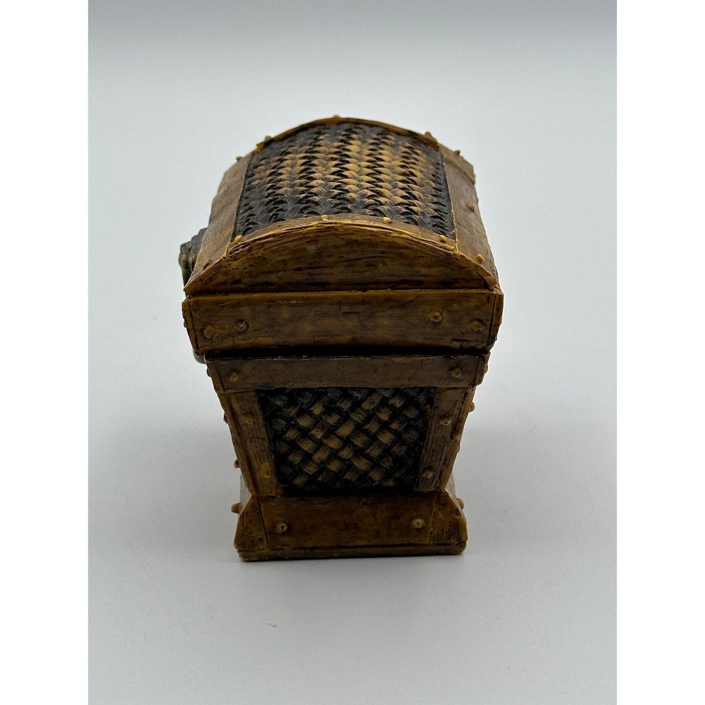 Vintage Treasure Chest Trinket Box Faux Woven Wood with Metal Latch