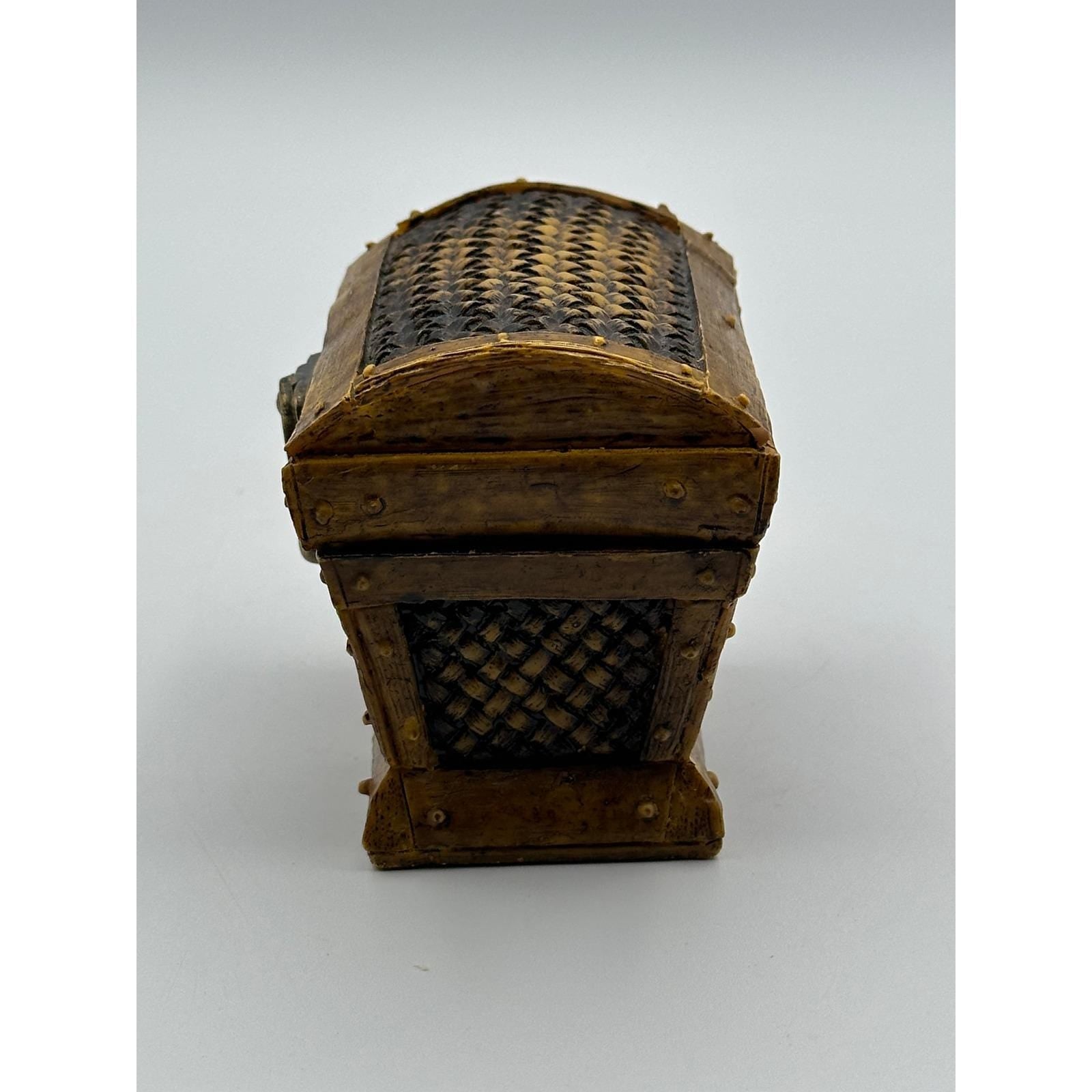 Vintage Treasure Chest Trinket Box Faux Woven Wood with Metal Latch