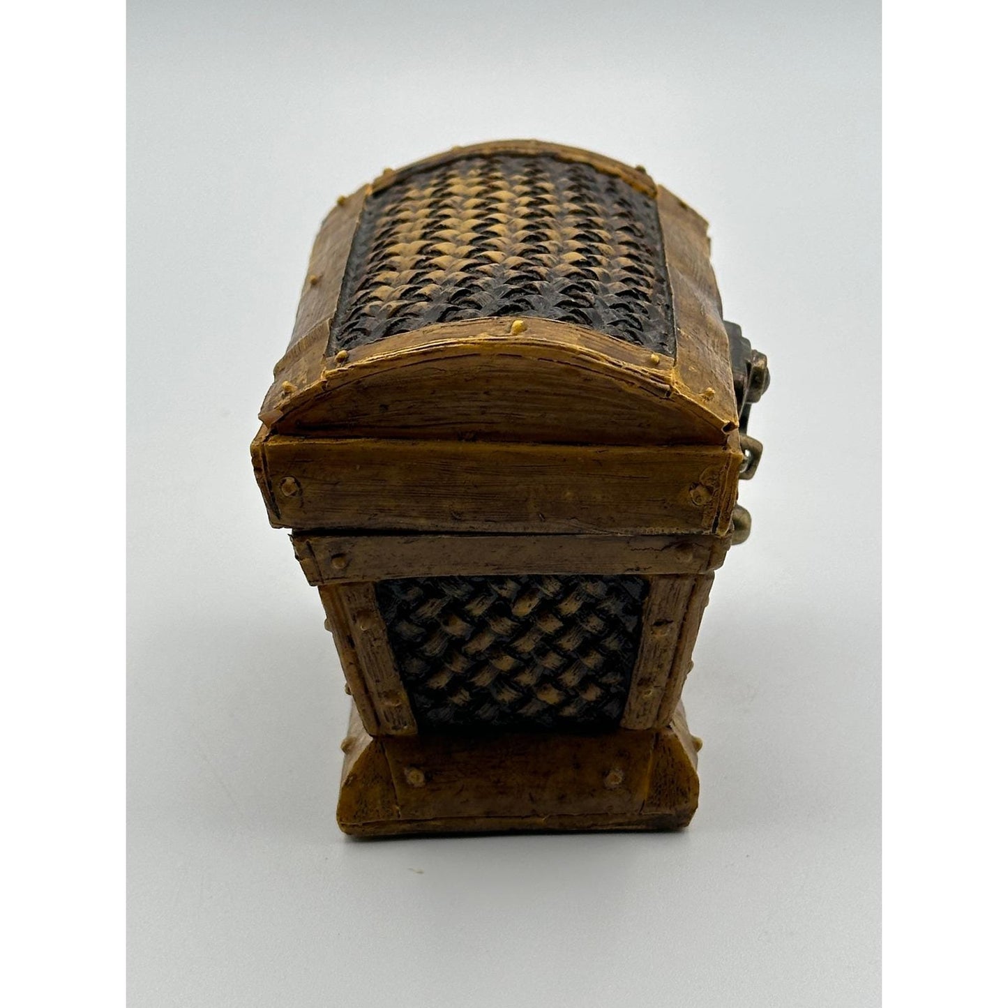 Vintage Treasure Chest Trinket Box Faux Woven Wood with Metal Latch