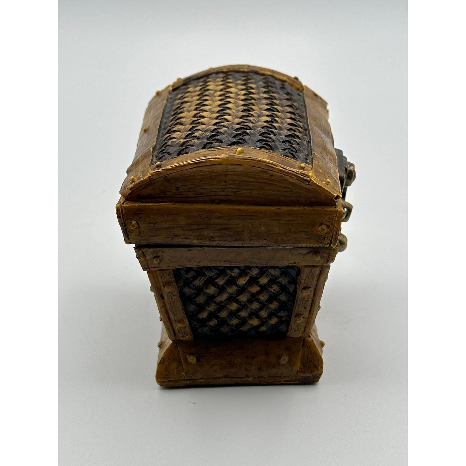 Vintage Treasure Chest Trinket Box Faux Woven Wood with Metal Latch