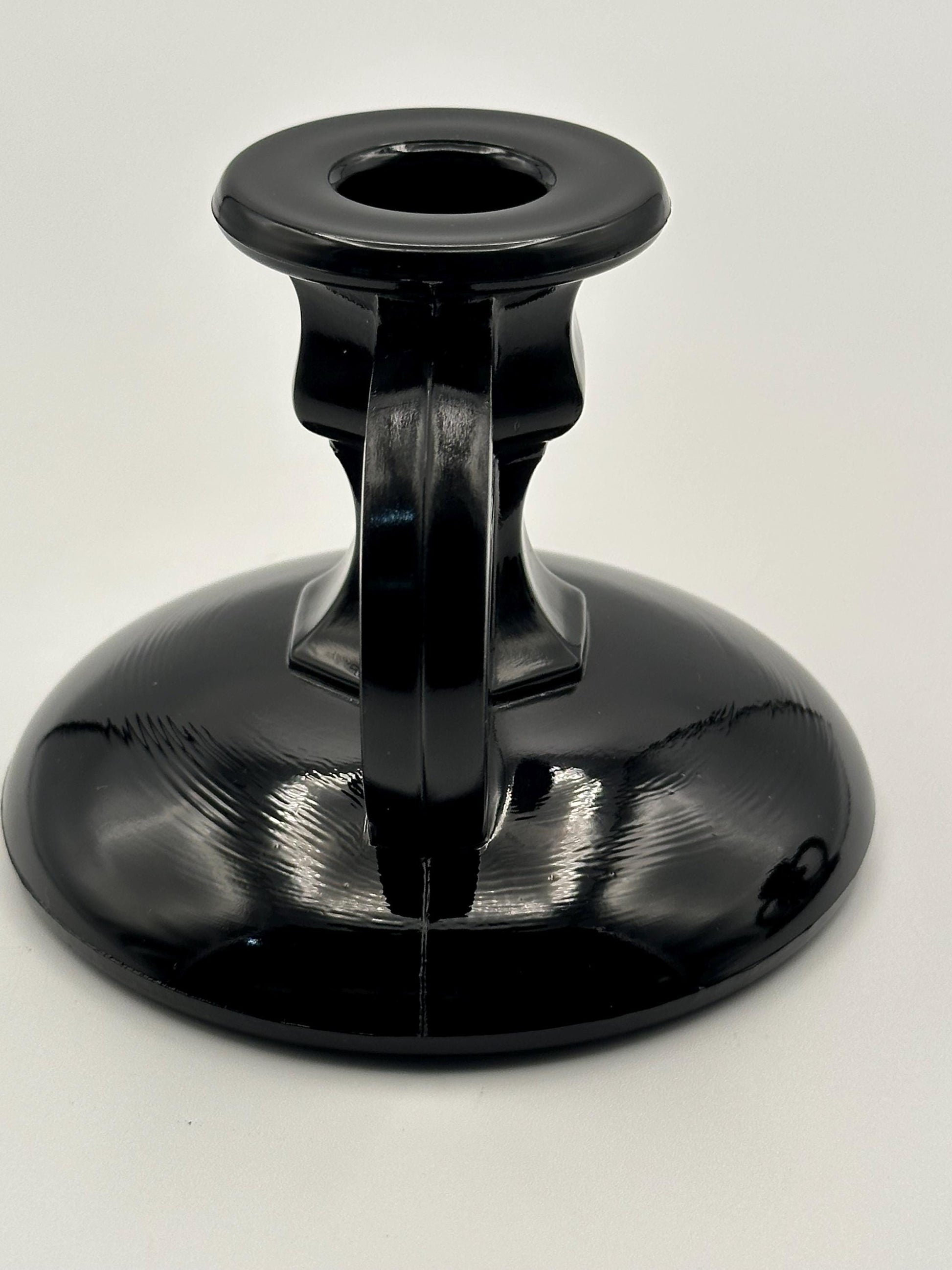 Vintage Black Amethyst Glass Candlestick Holders Set of Two - Gothic Home Decor Candle Stands