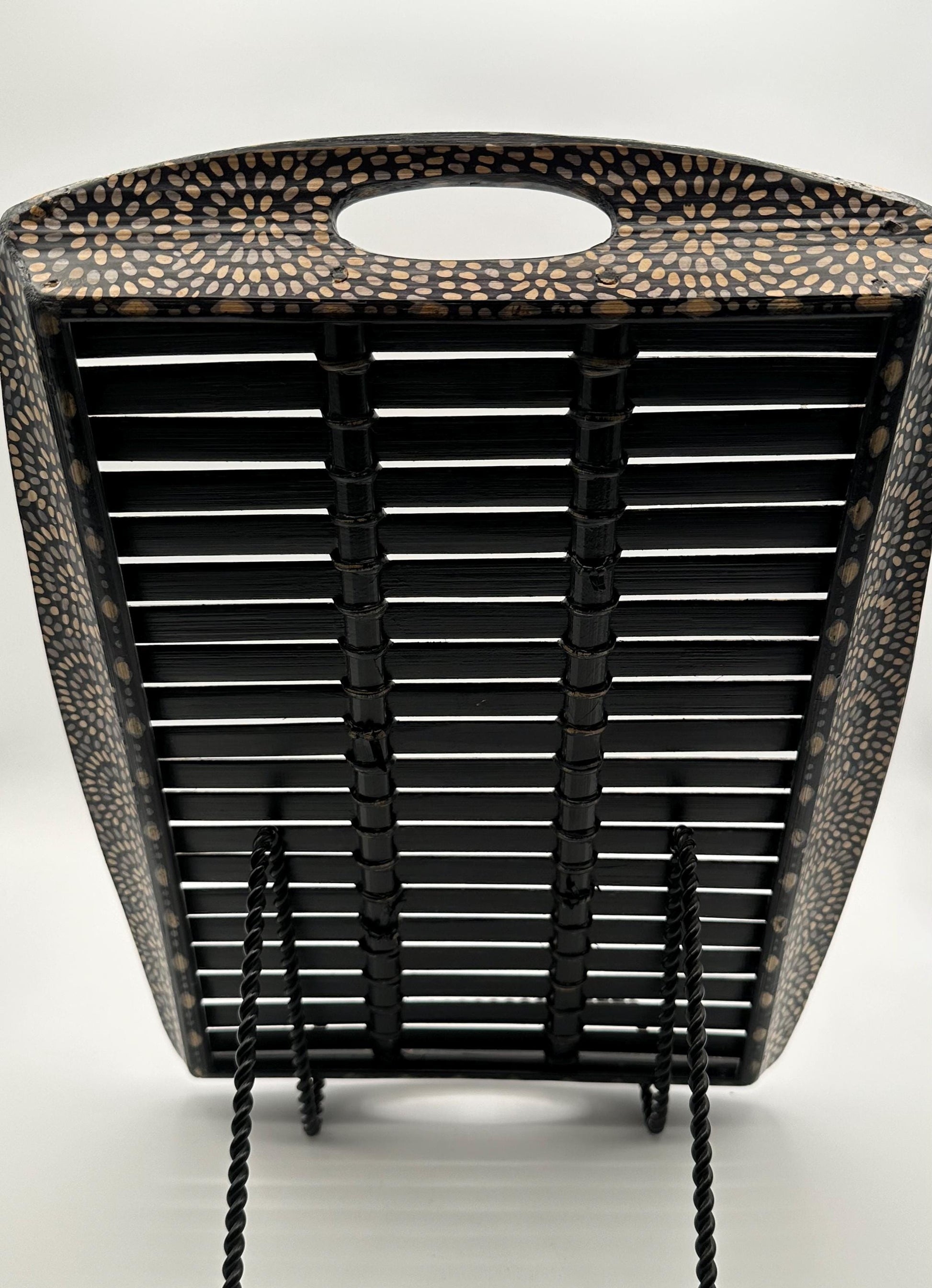 Handmade Batik Style Bamboo Serving Tray Black Brown Decorative Vintage Summer Entertaining