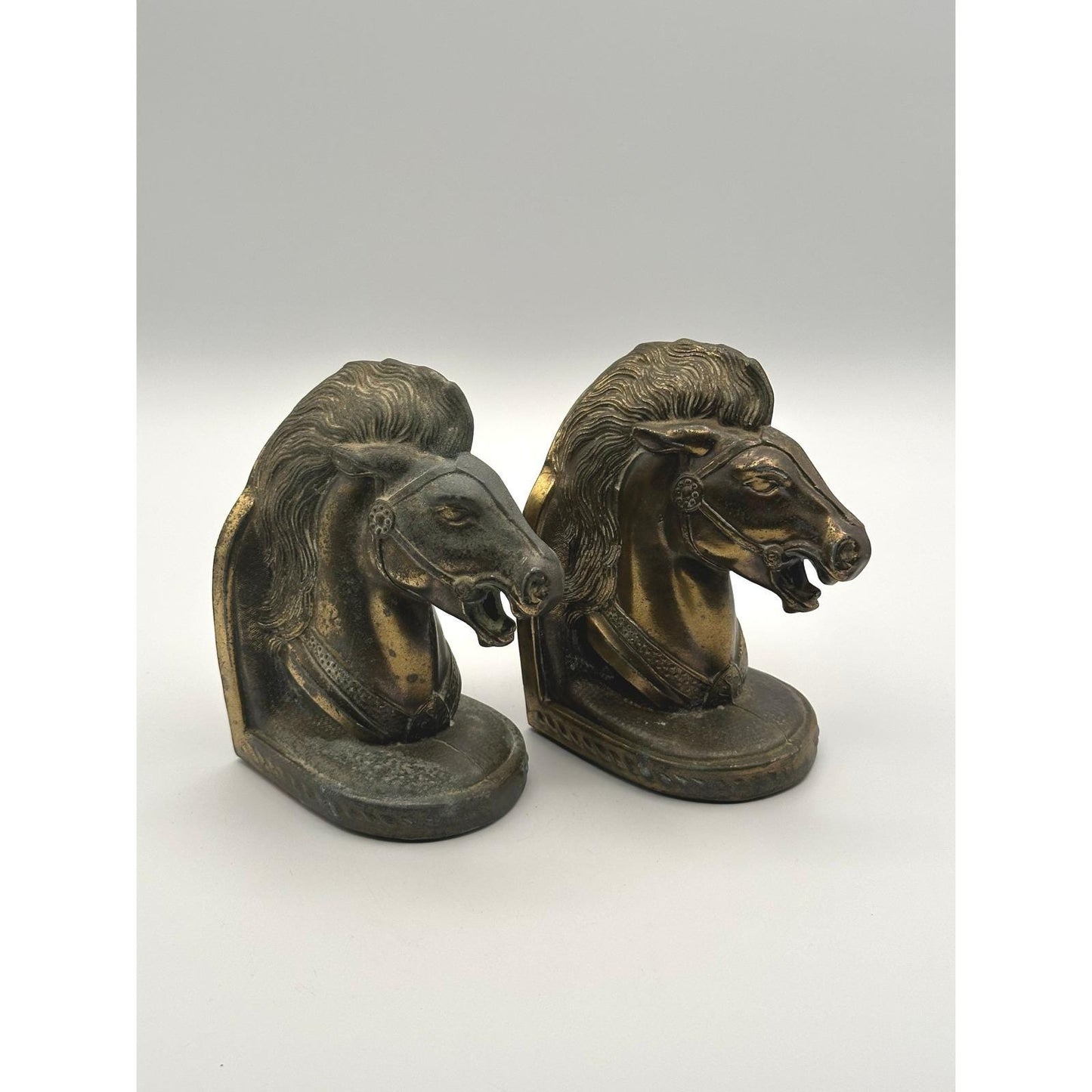Vintage Mid-Century BMR Cast Bronze Horse Head Bookends Pair Equestrian Decor