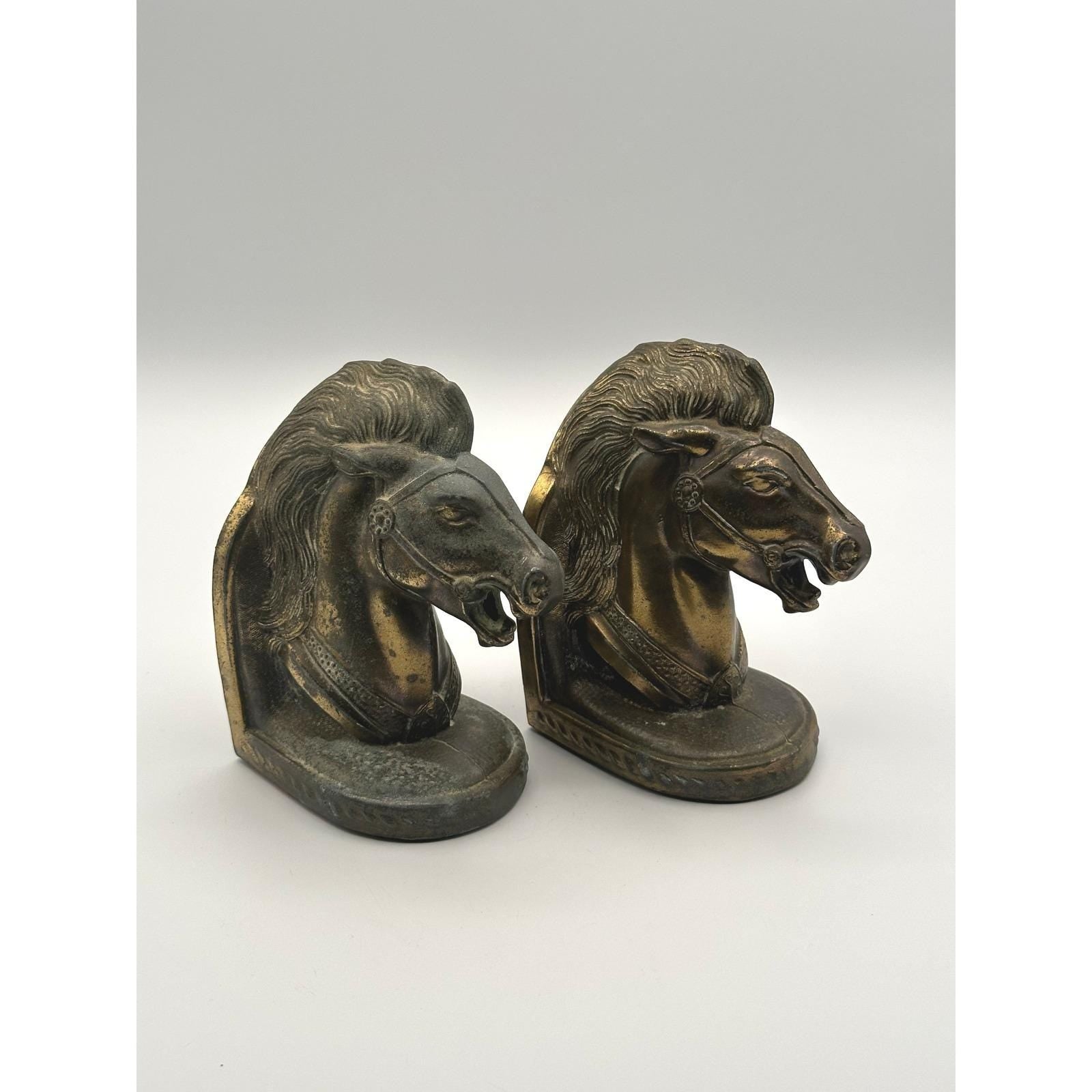 Vintage Mid-Century BMR Cast Bronze Horse Head Bookends Pair Equestrian Decor