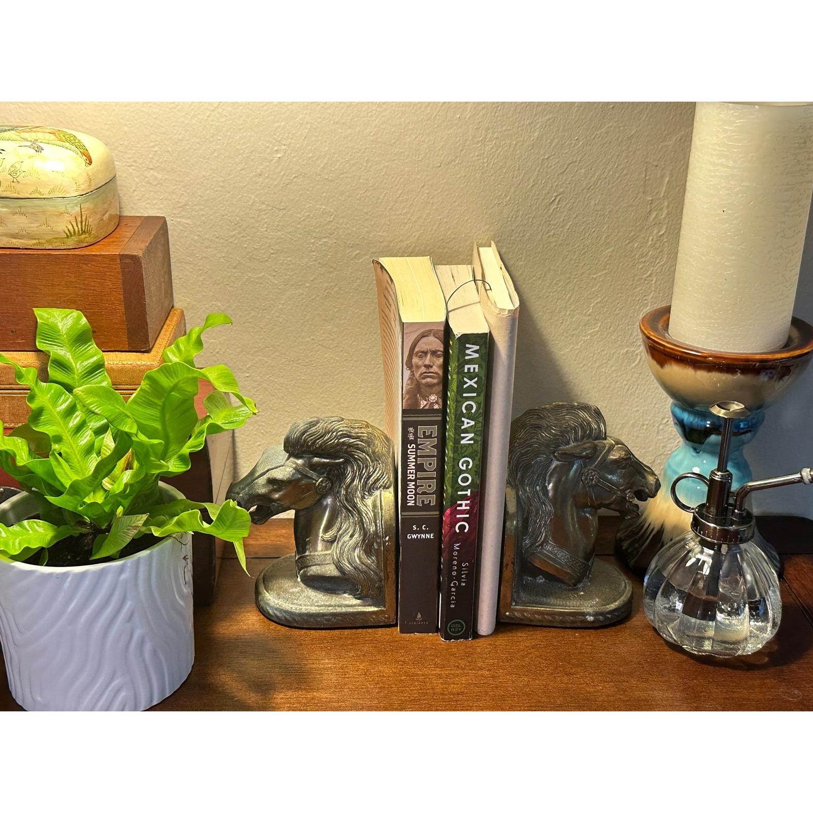 Vintage Mid-Century BMR Cast Bronze Horse Head Bookends Pair Equestrian Decor