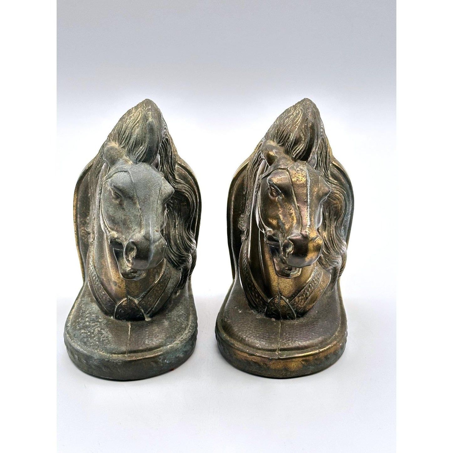 Vintage Mid-Century BMR Cast Bronze Horse Head Bookends Pair Equestrian Decor