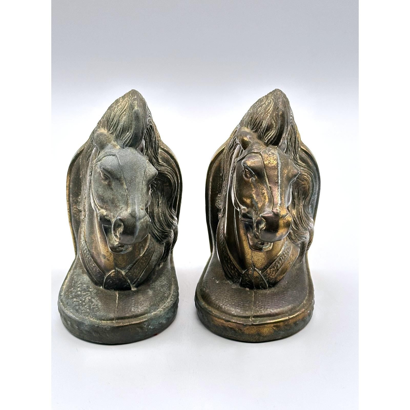 Vintage Mid-Century BMR Cast Bronze Horse Head Bookends Pair Equestrian Decor