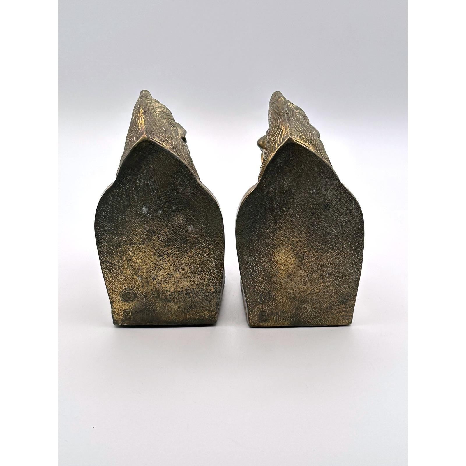 Vintage Mid-Century BMR Cast Bronze Horse Head Bookends Pair Equestrian Decor
